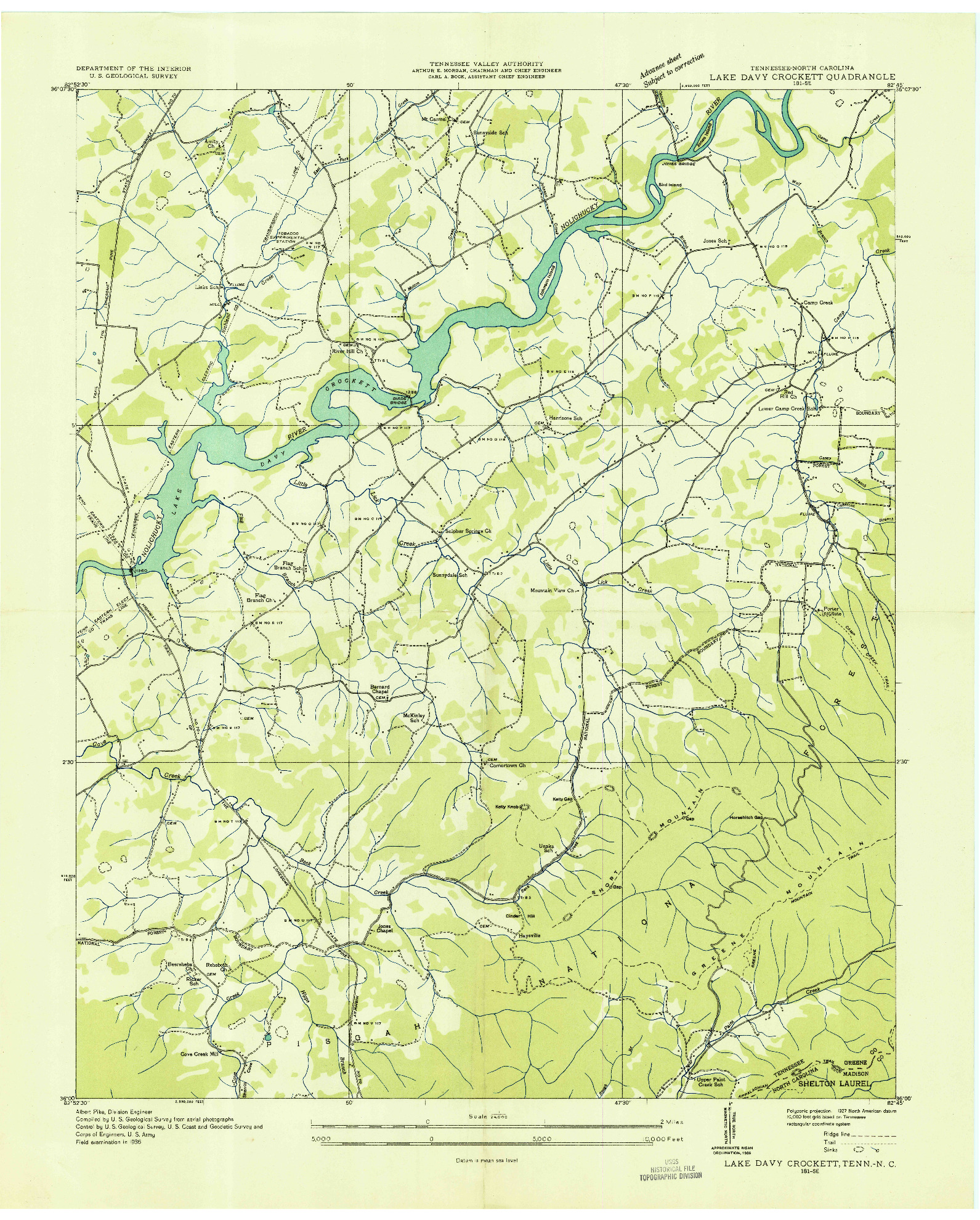 USGS 1:24000-SCALE QUADRANGLE FOR LAKE DAVY CROCKETT, TN 1936