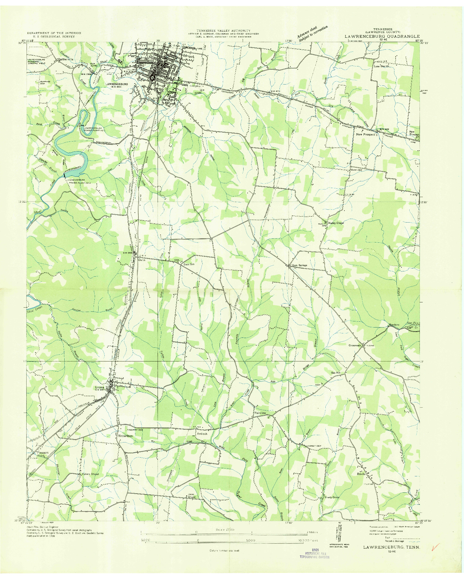 USGS 1:24000-SCALE QUADRANGLE FOR LAWRENCEBURG, TN 1936
