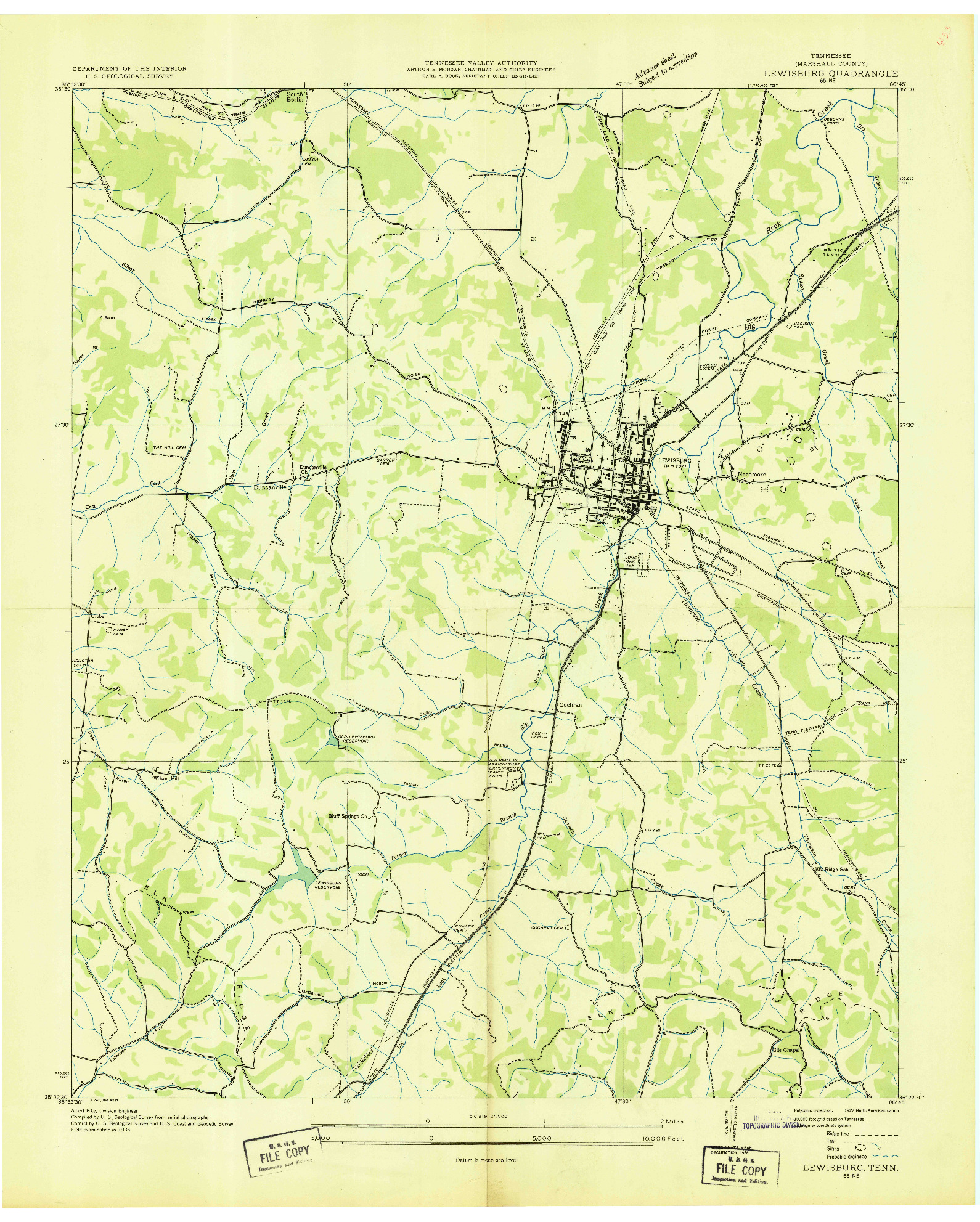 USGS 1:24000-SCALE QUADRANGLE FOR LEWISBURG, TN 1936