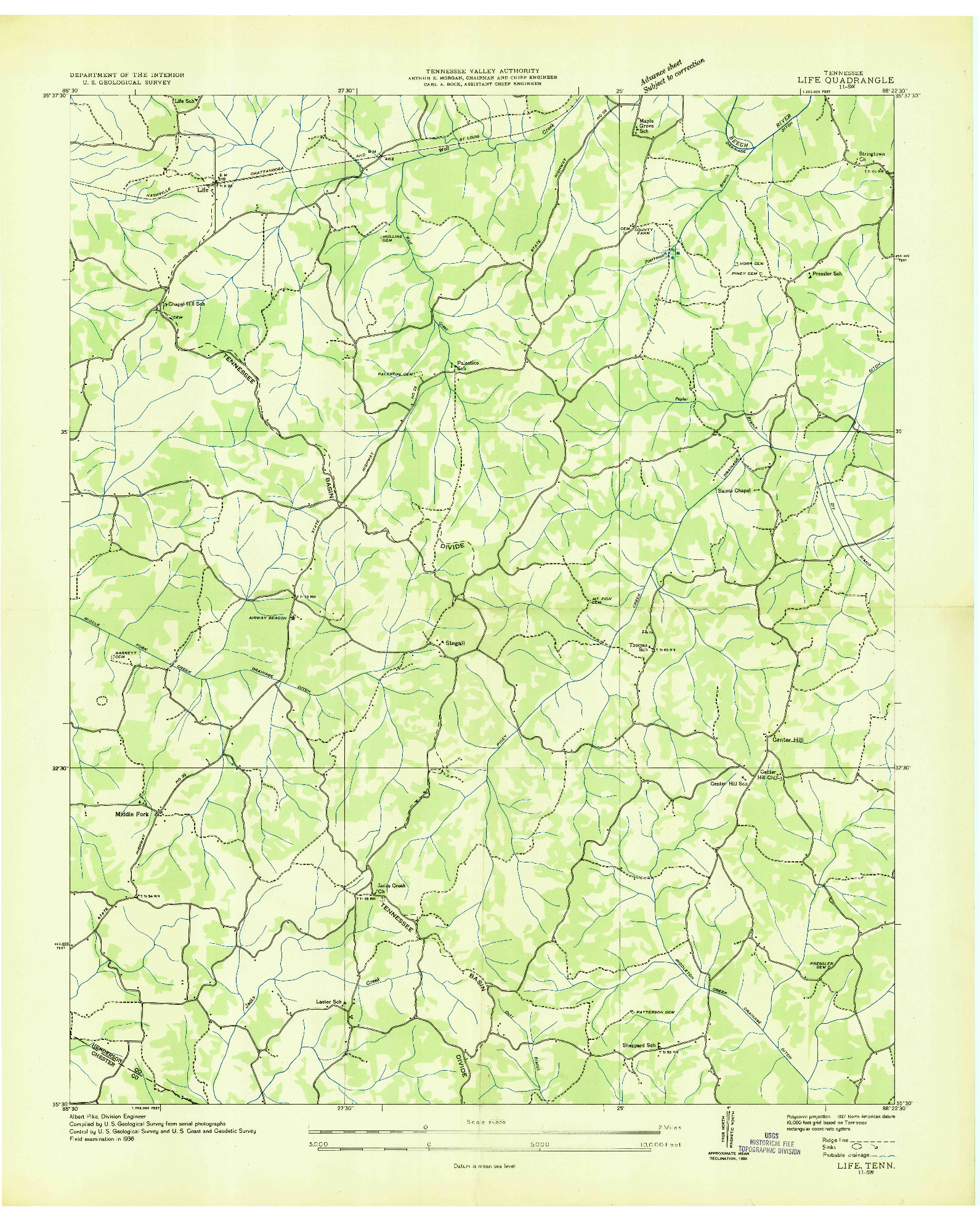 USGS 1:24000-SCALE QUADRANGLE FOR LIFE, TN 1936