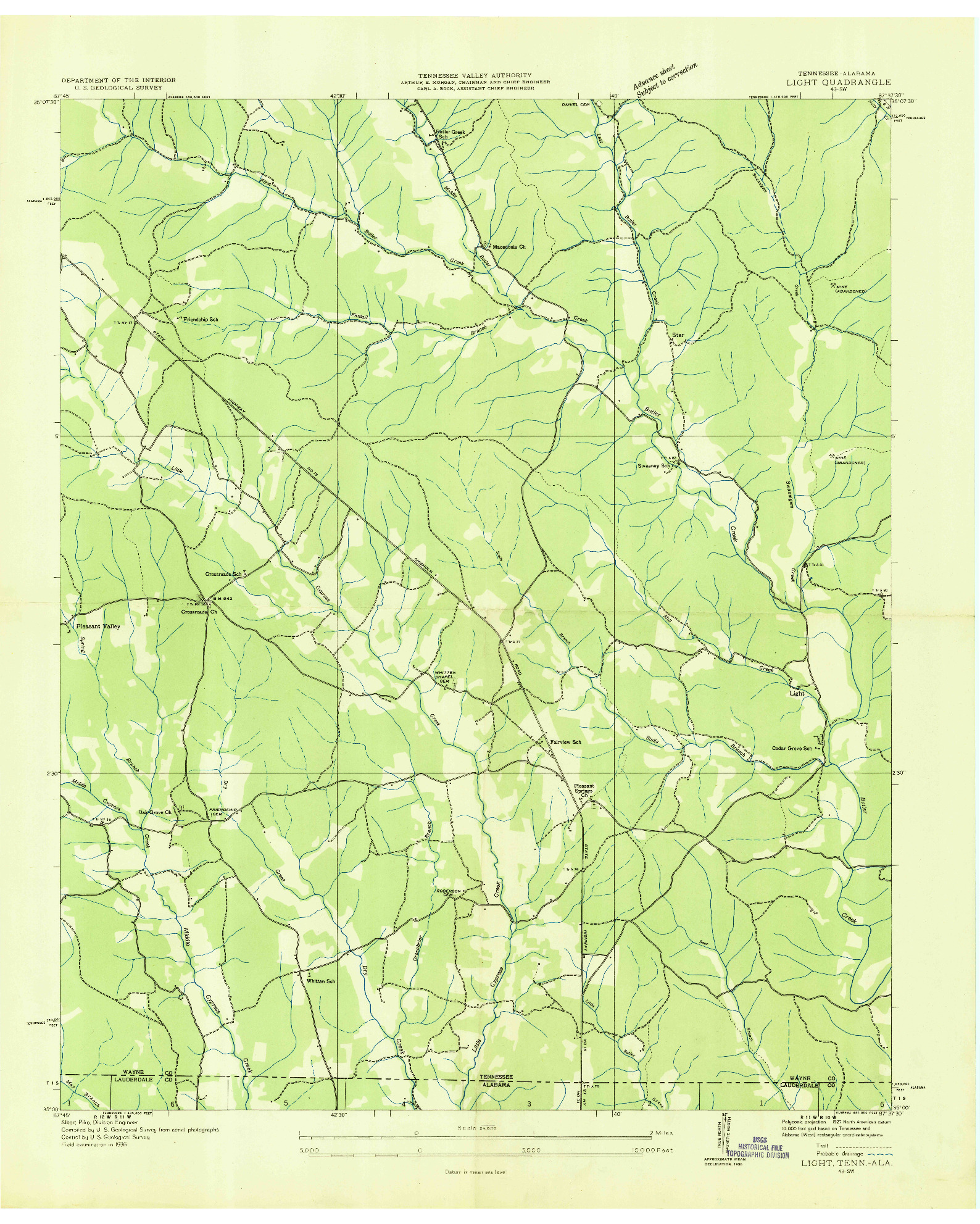 USGS 1:24000-SCALE QUADRANGLE FOR LIGHT, TN 1936