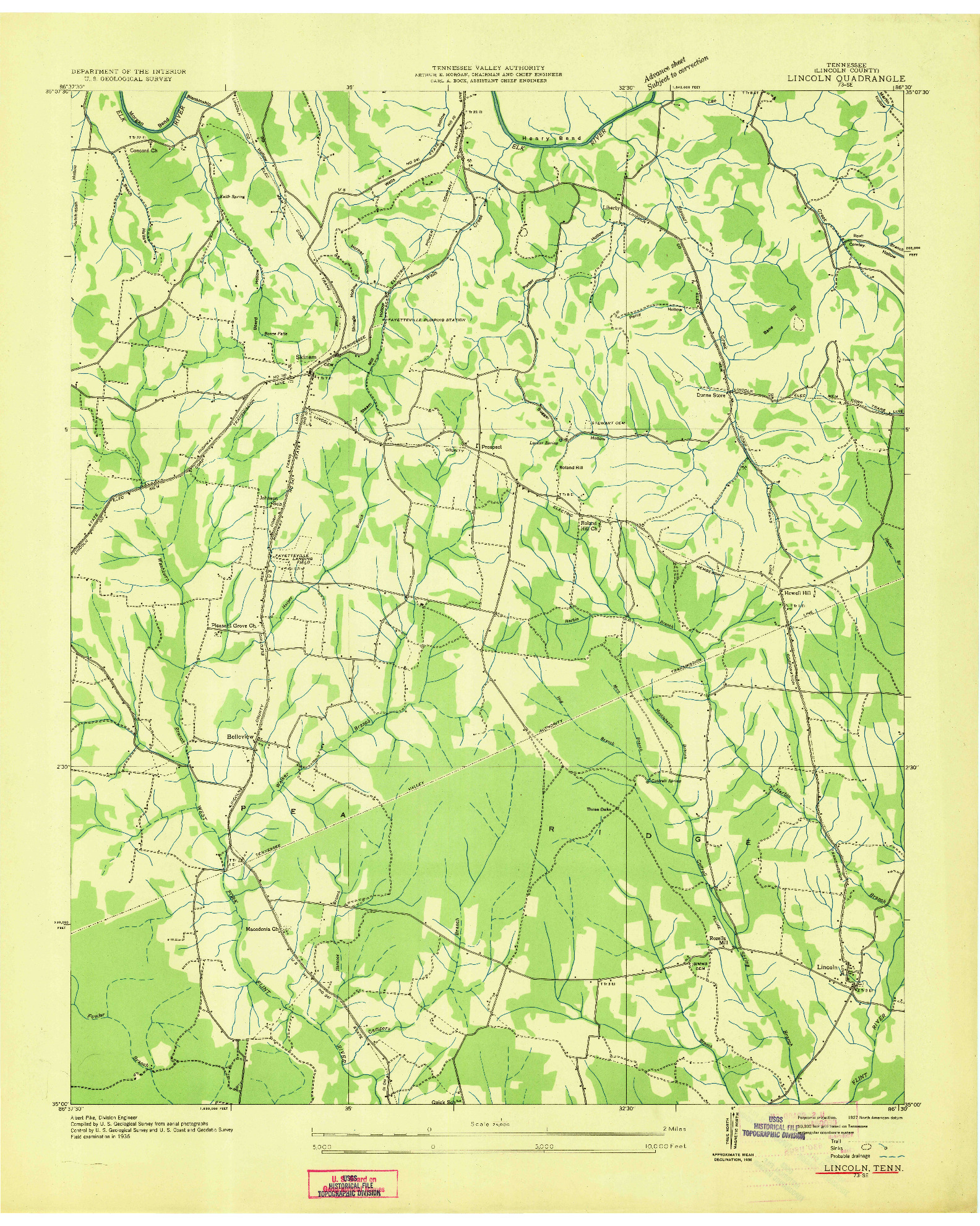USGS 1:24000-SCALE QUADRANGLE FOR LINCOLN, TN 1936