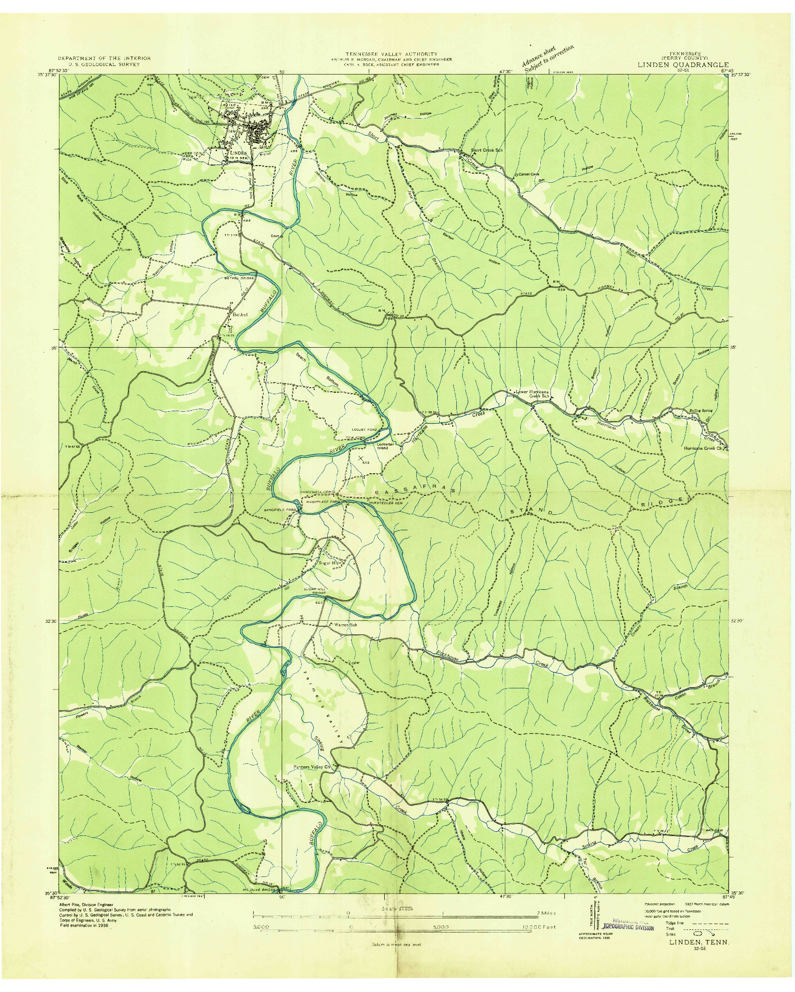 USGS 1:24000-SCALE QUADRANGLE FOR LINDEN, TN 1936
