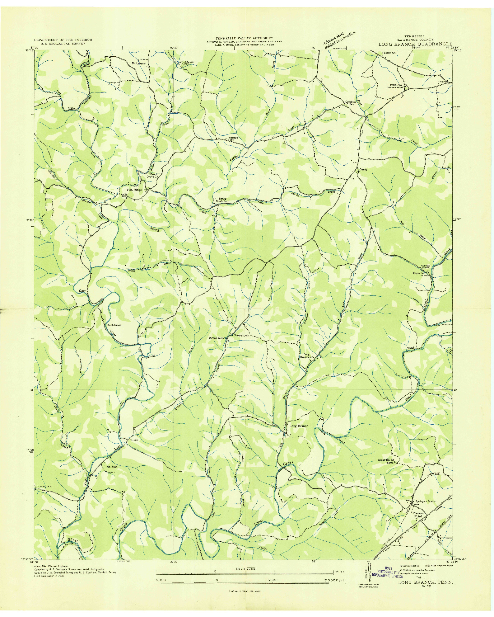 USGS 1:24000-SCALE QUADRANGLE FOR LONG BRANCH, TN 1936