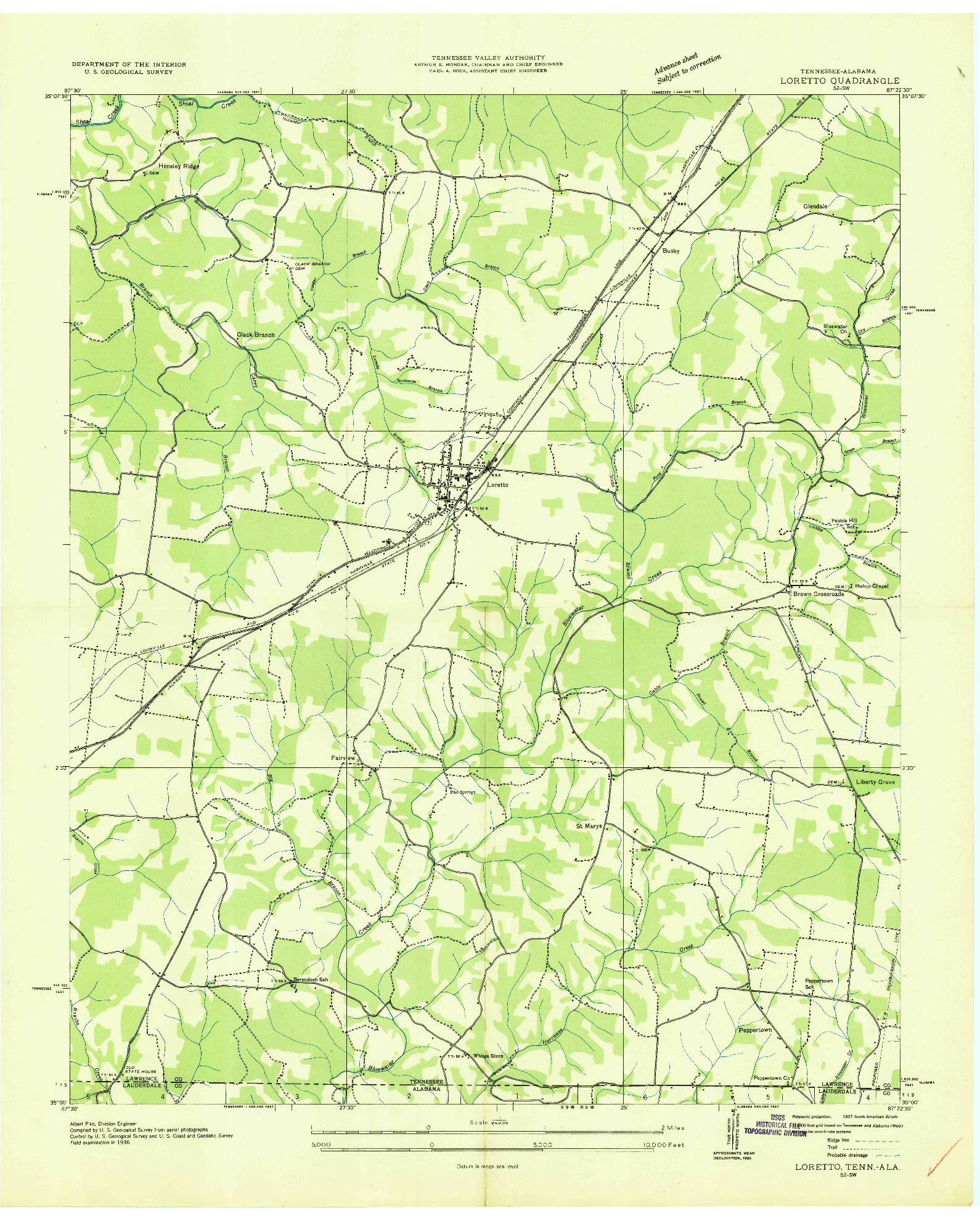 USGS 1:24000-SCALE QUADRANGLE FOR LORETTO, TN 1936