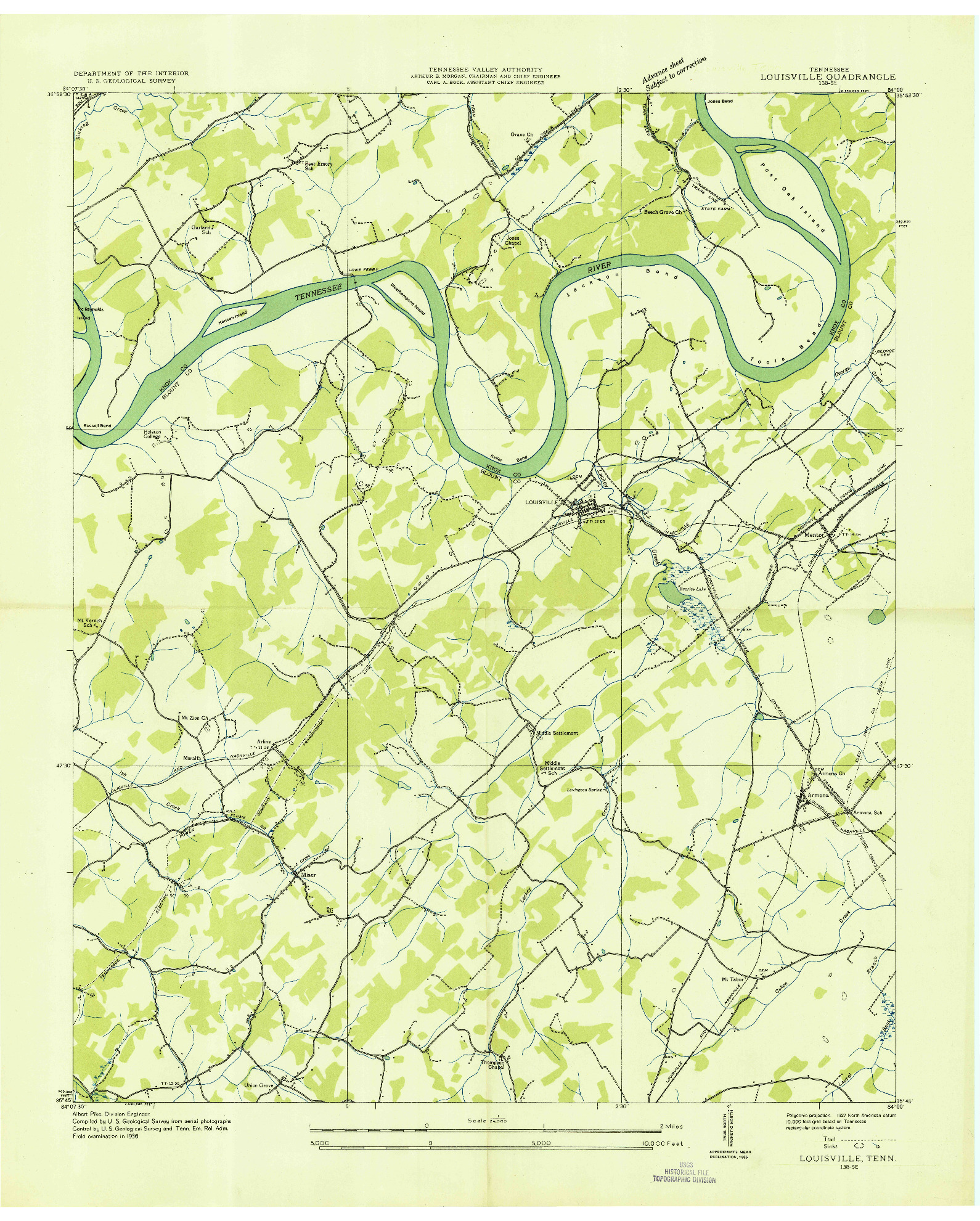 USGS 1:24000-SCALE QUADRANGLE FOR LOUISVILLE, TN 1936
