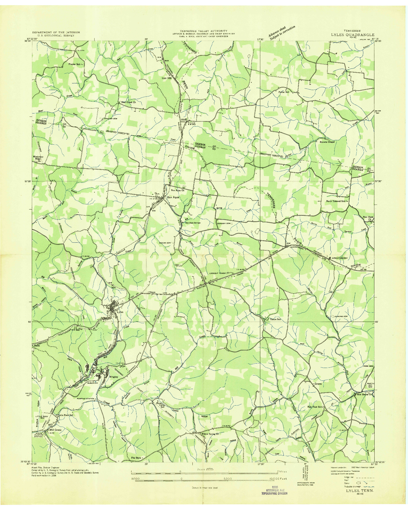 USGS 1:24000-SCALE QUADRANGLE FOR LYLES, TN 1936