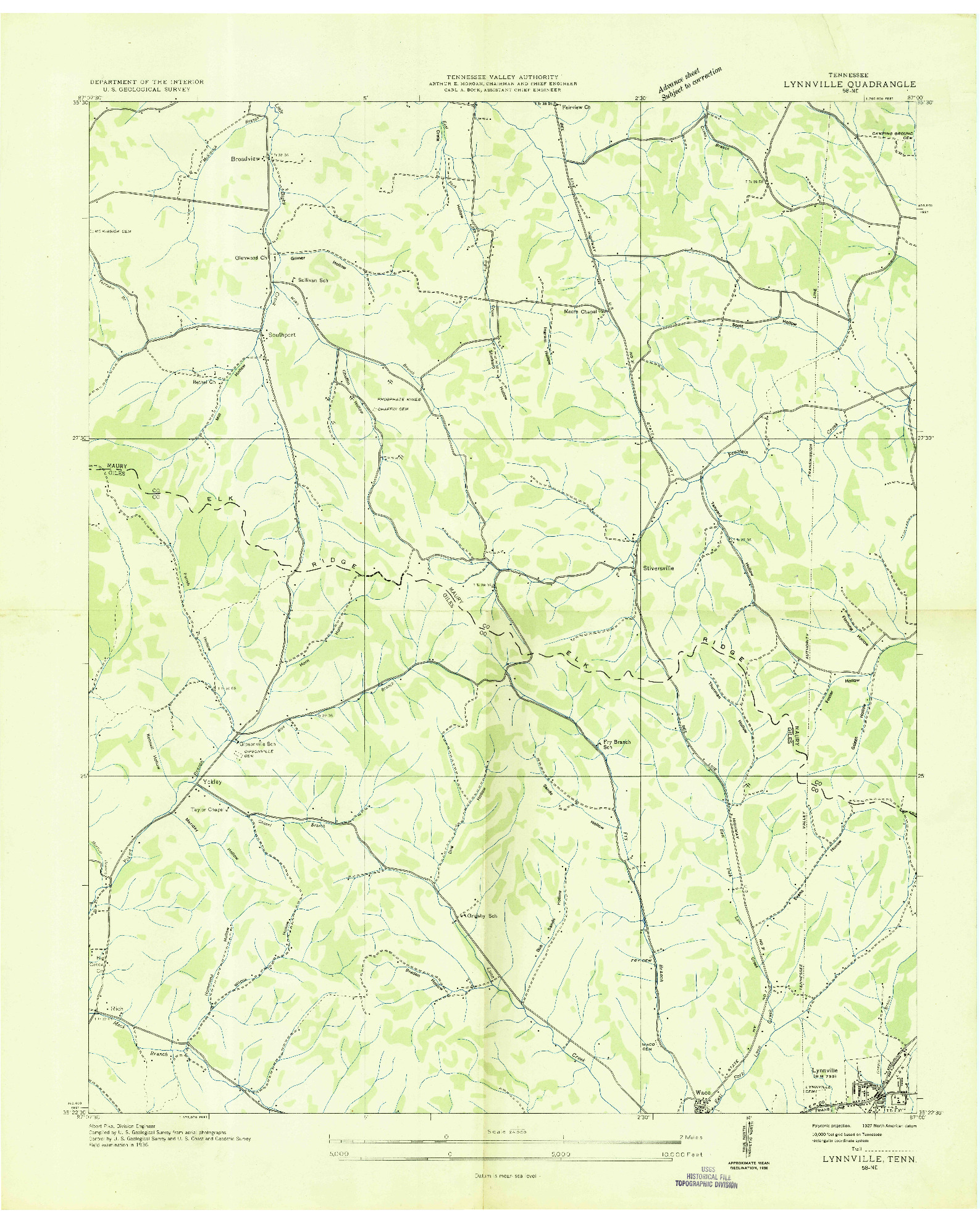 USGS 1:24000-SCALE QUADRANGLE FOR LYNNVILLE, TN 1936