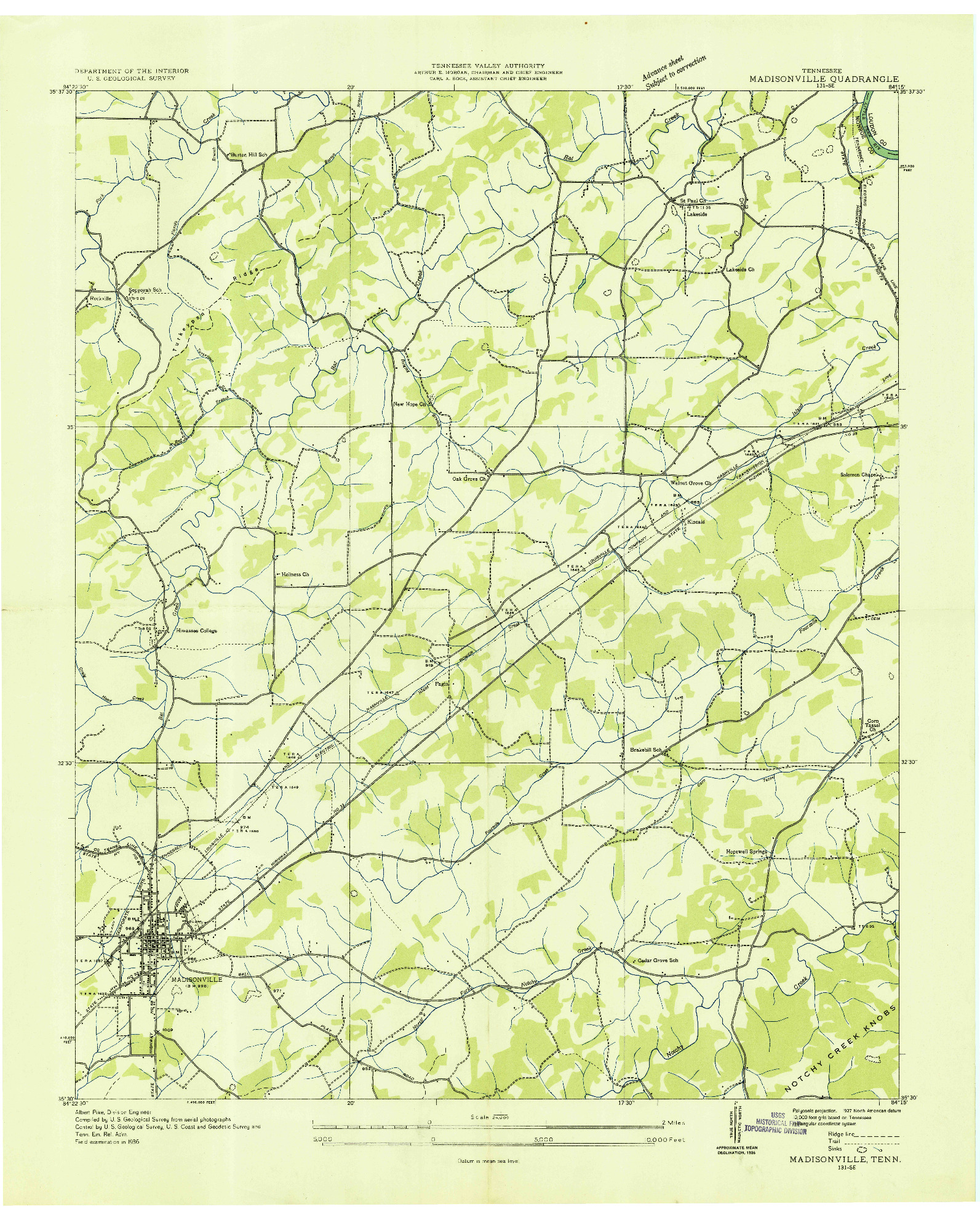 USGS 1:24000-SCALE QUADRANGLE FOR MADISONVILLE, TN 1936