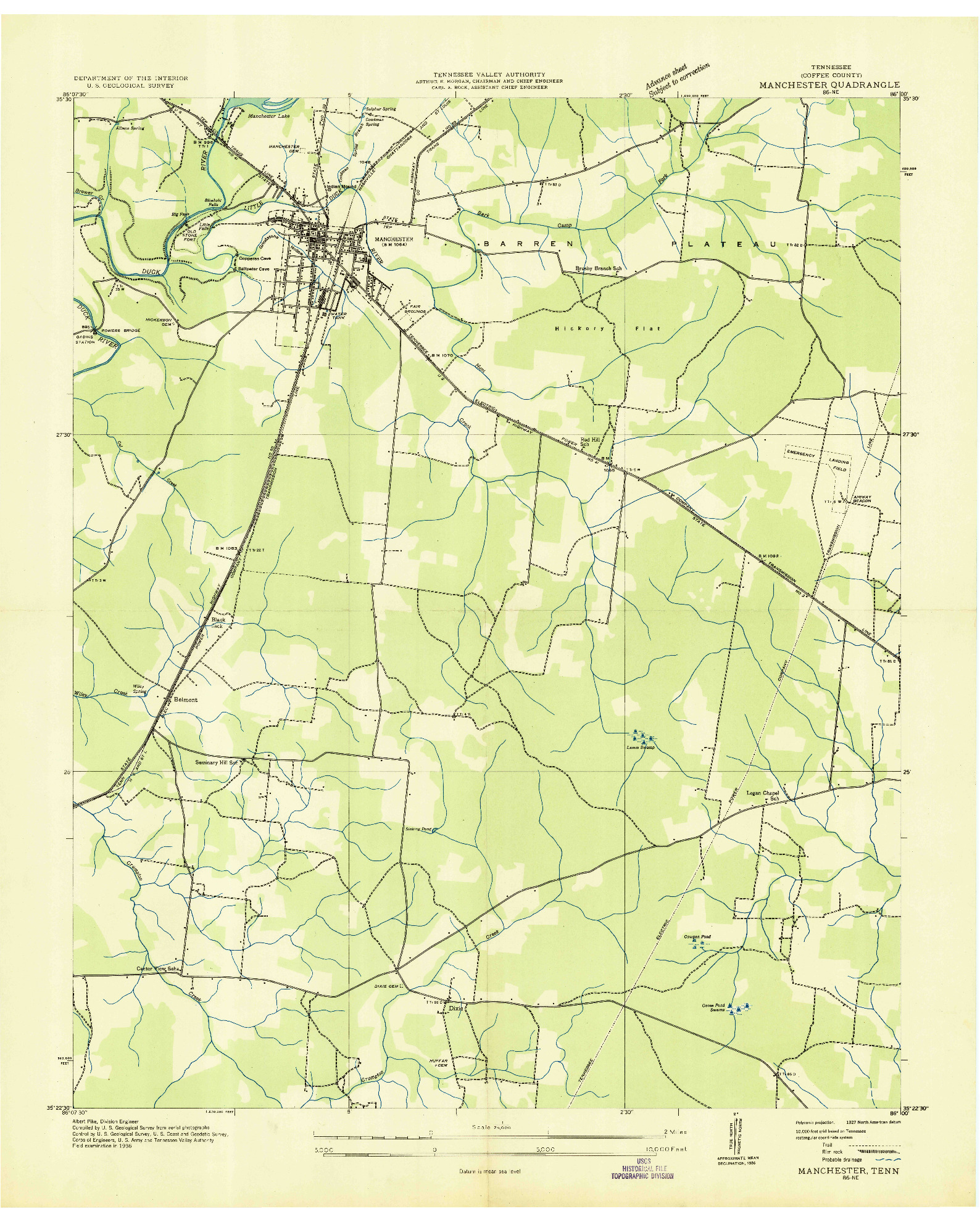 USGS 1:24000-SCALE QUADRANGLE FOR MANCHESTER, TN 1936