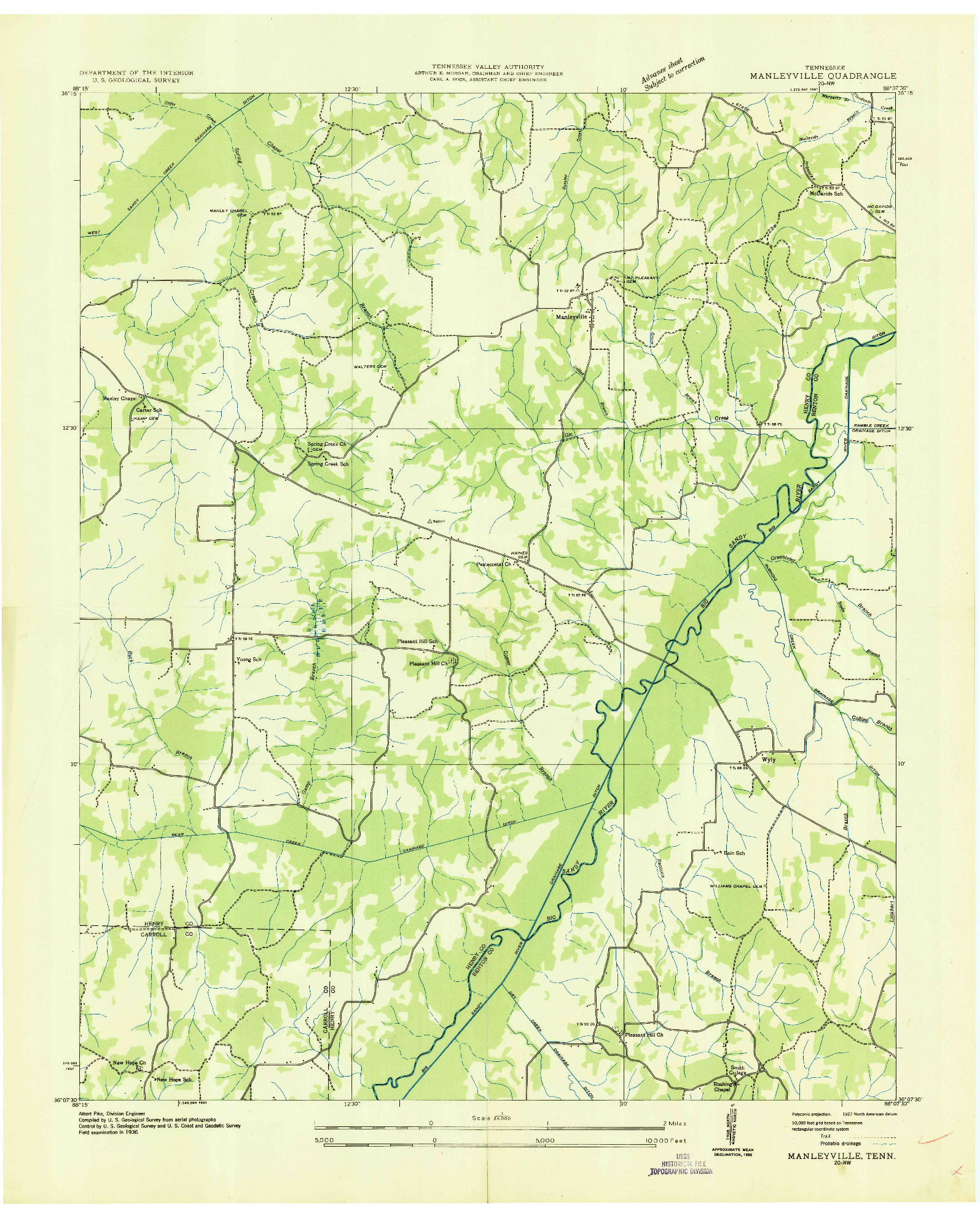 USGS 1:24000-SCALE QUADRANGLE FOR MANLEYVILLE, TN 1936