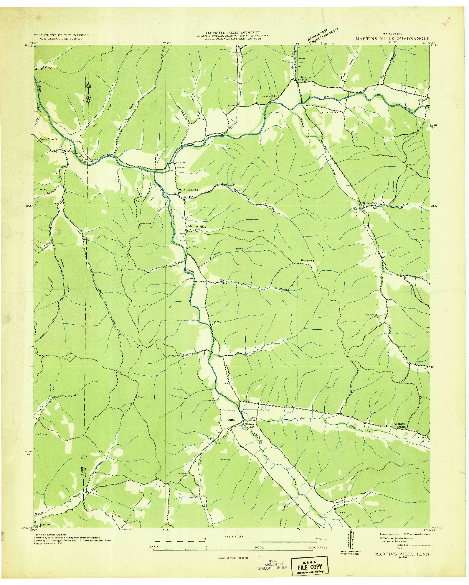 USGS 1:24000-SCALE QUADRANGLE FOR MARTINS MILLS, TN 1936