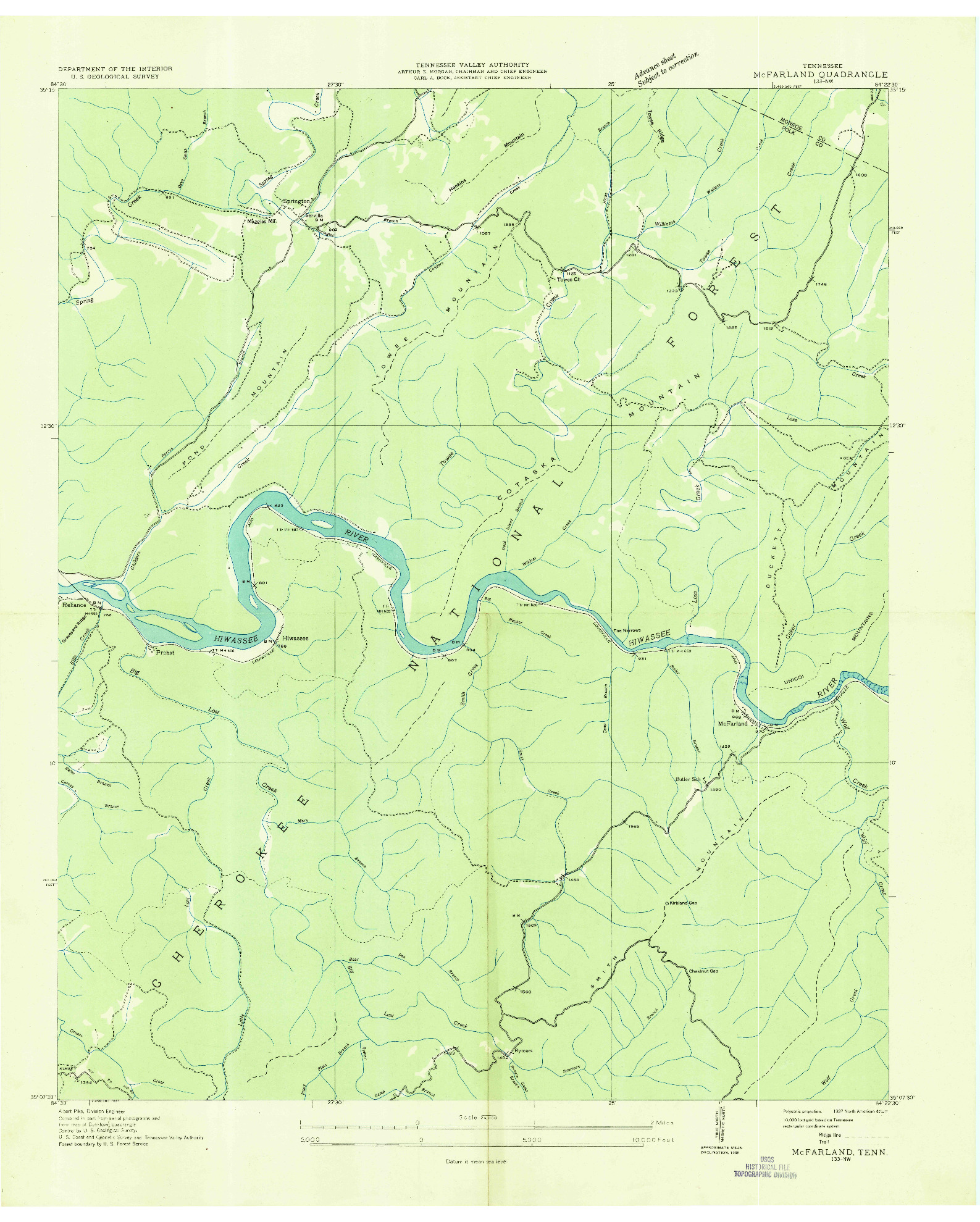 USGS 1:24000-SCALE QUADRANGLE FOR MC FARLAND, TN 1936