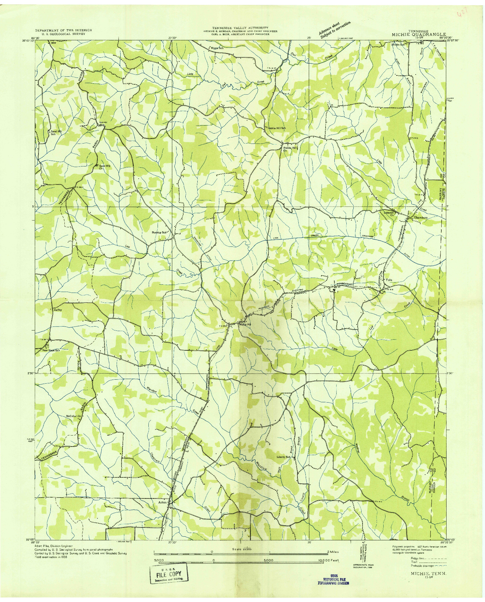 USGS 1:24000-SCALE QUADRANGLE FOR MICHIE, TN 1936