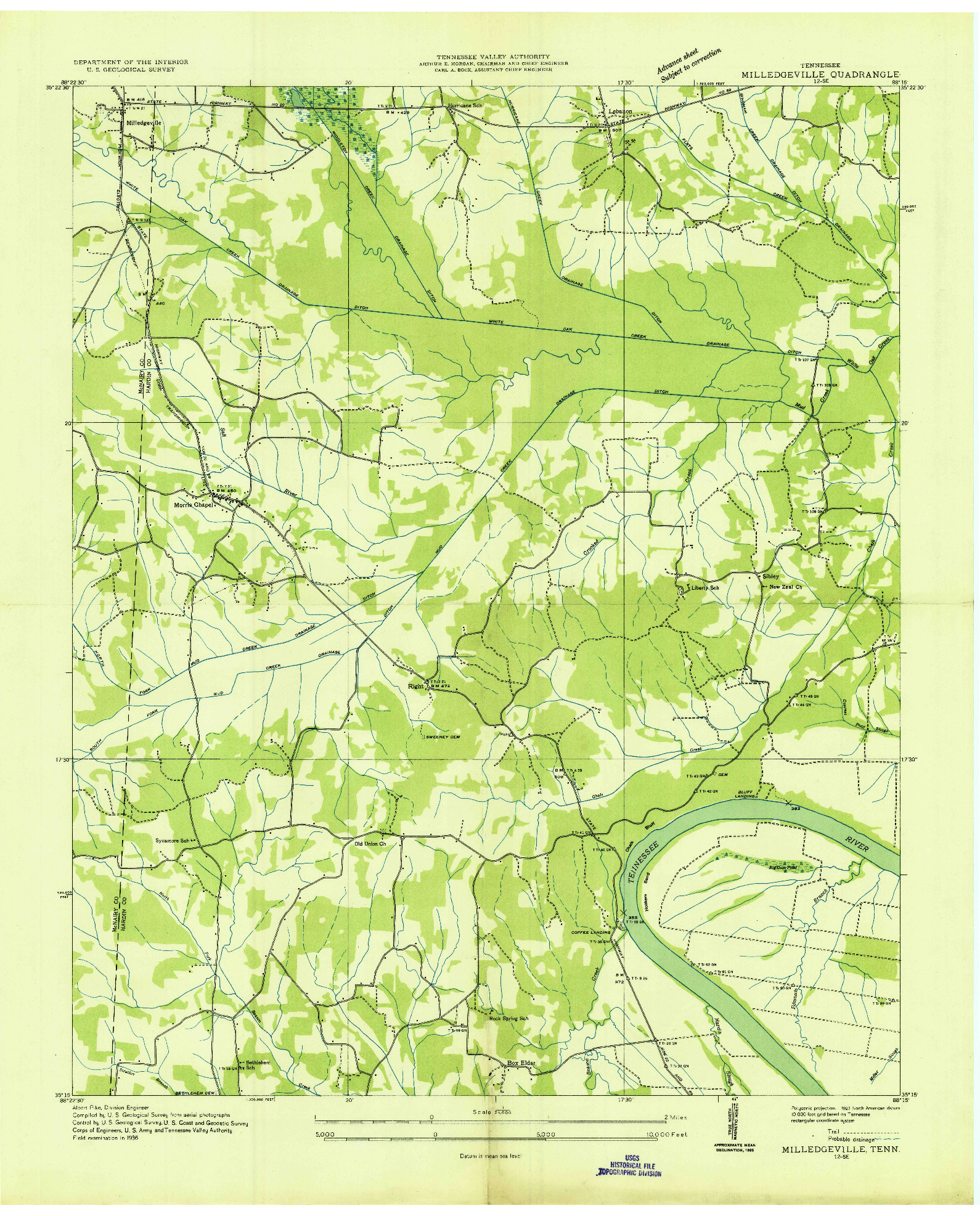 USGS 1:24000-SCALE QUADRANGLE FOR MILLEDGEVILLE, TN 1936