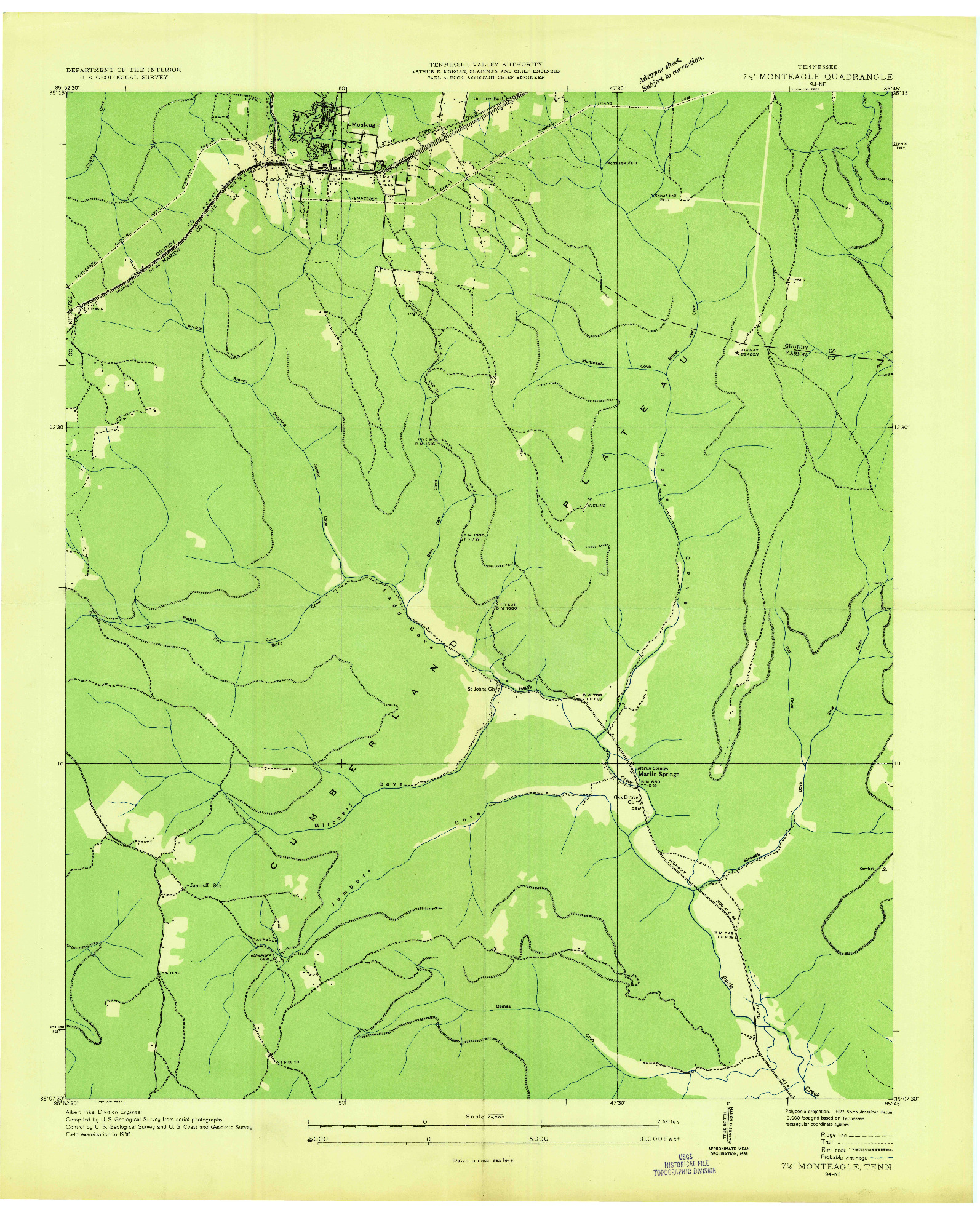 USGS 1:24000-SCALE QUADRANGLE FOR MONTEAGLE, TN 1936