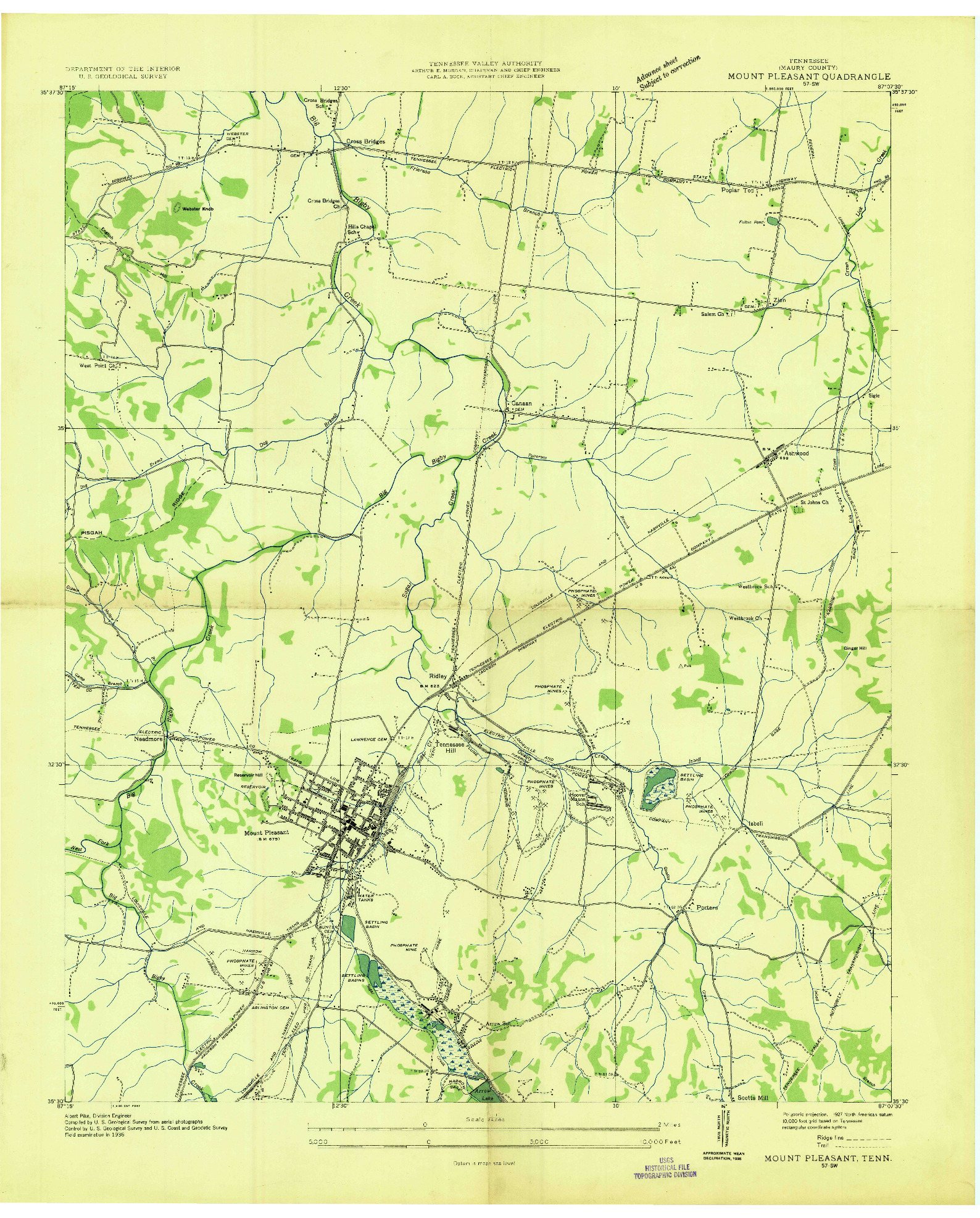 USGS 1:24000-SCALE QUADRANGLE FOR MOUNT PLEASANT, TN 1936