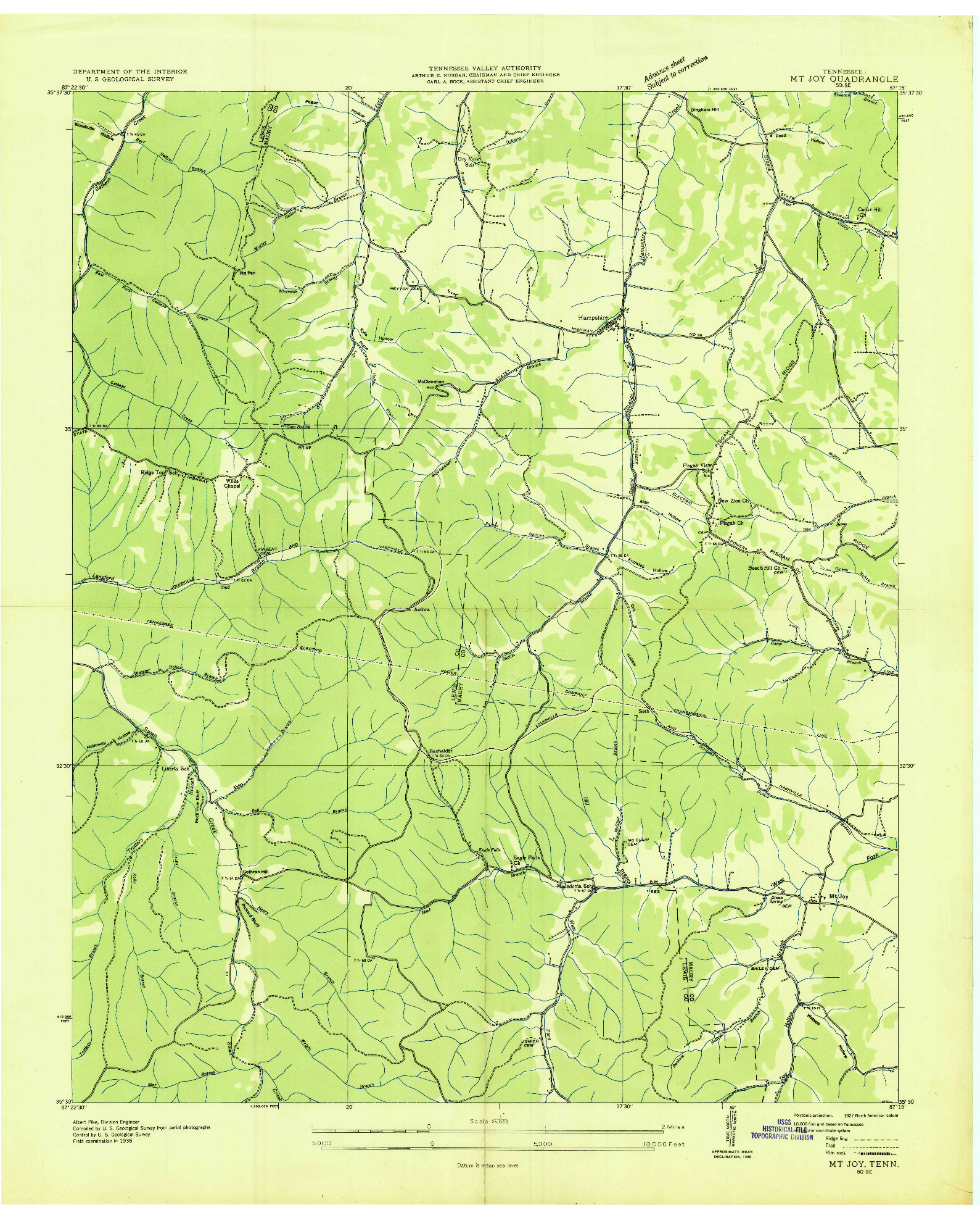 USGS 1:24000-SCALE QUADRANGLE FOR MT JOY, TN 1936