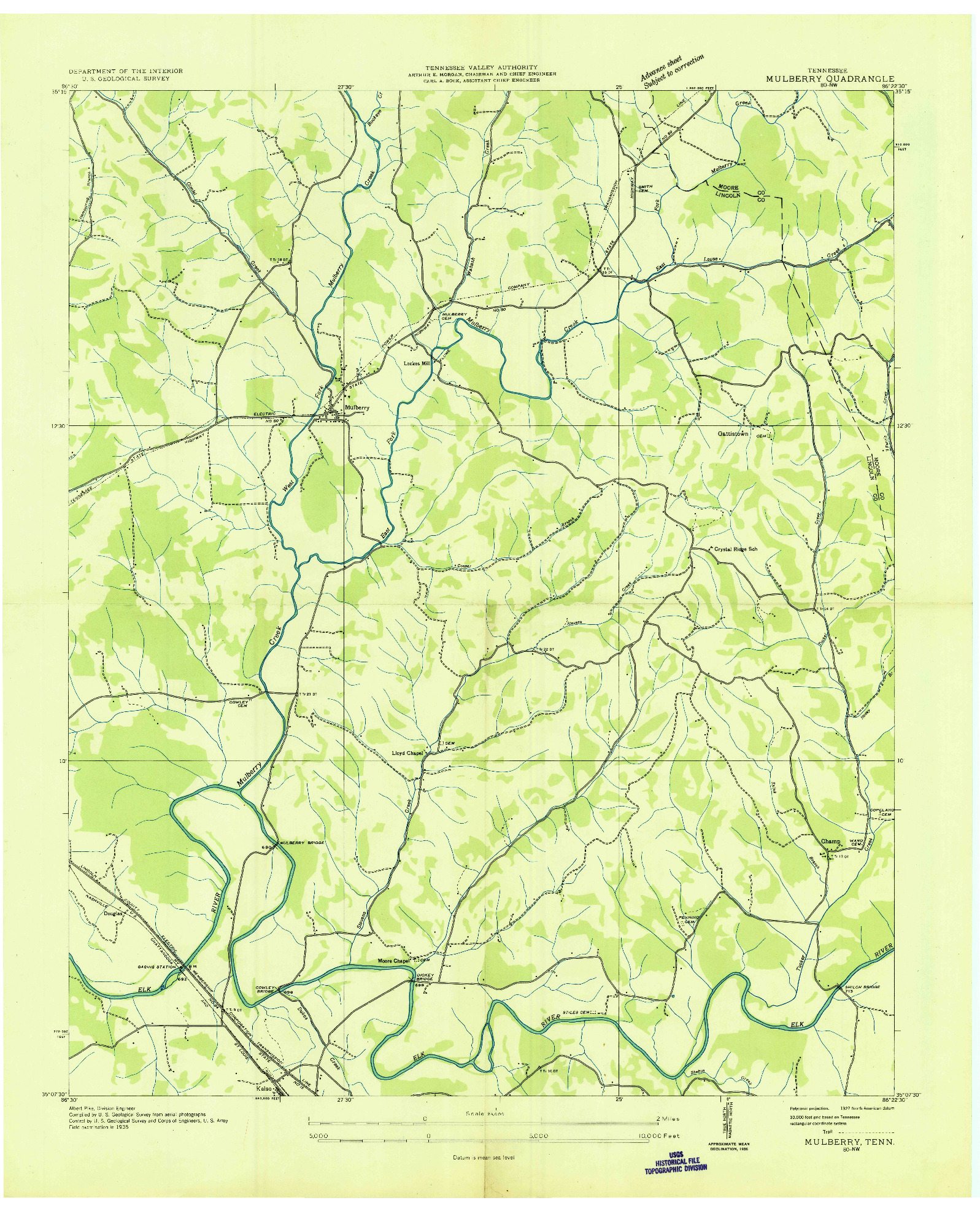USGS 1:24000-SCALE QUADRANGLE FOR MULBERRY, TN 1936