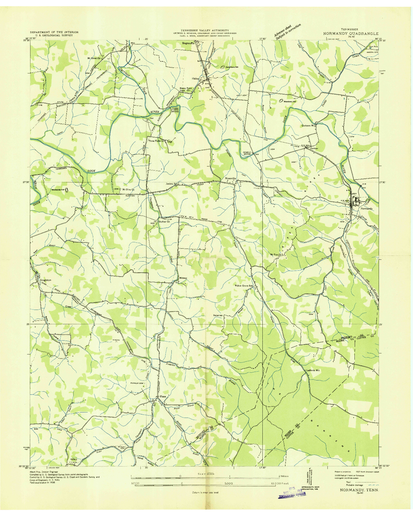 USGS 1:24000-SCALE QUADRANGLE FOR NORMANDY, TN 1936