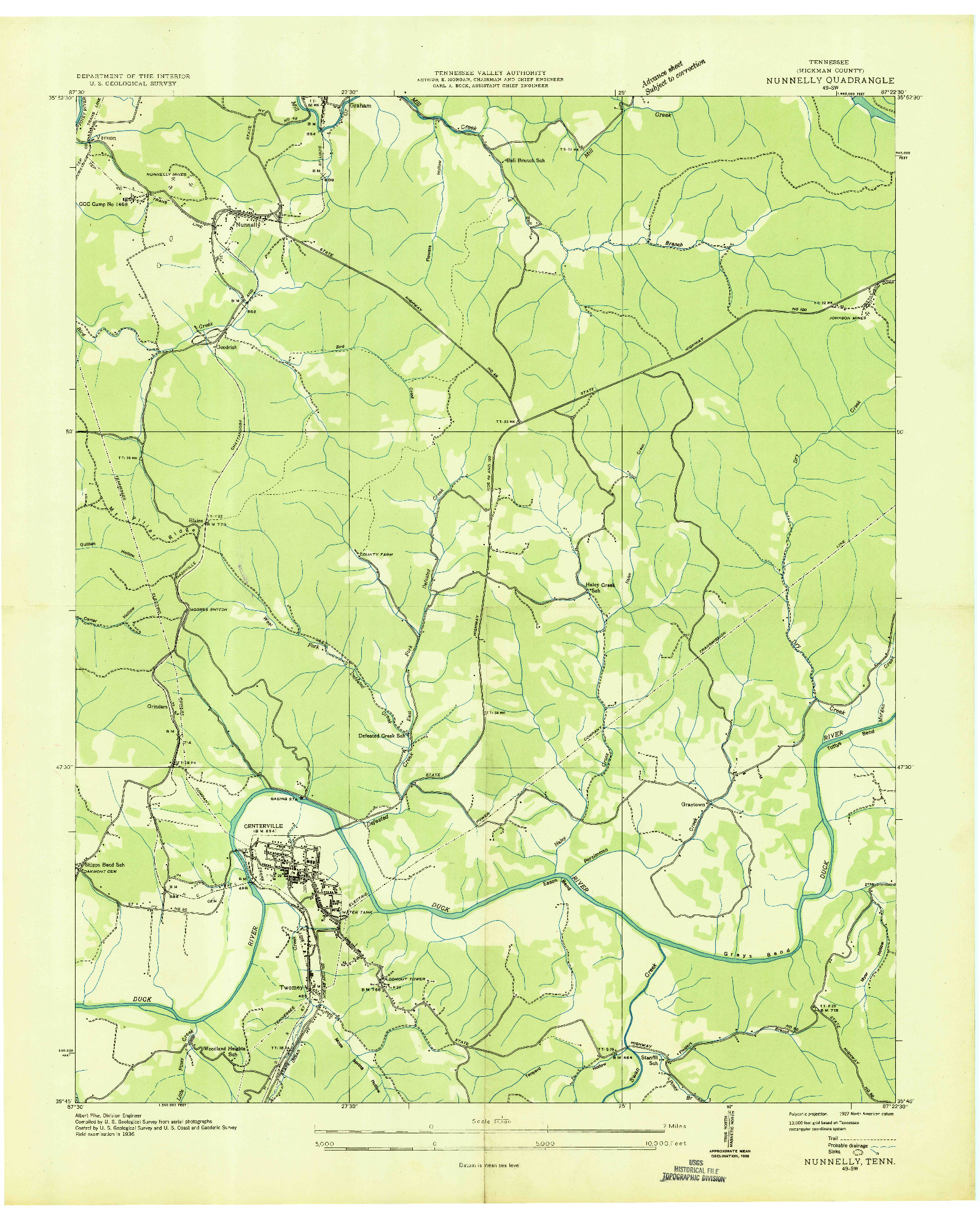 USGS 1:24000-SCALE QUADRANGLE FOR NUNNELLY, TN 1936