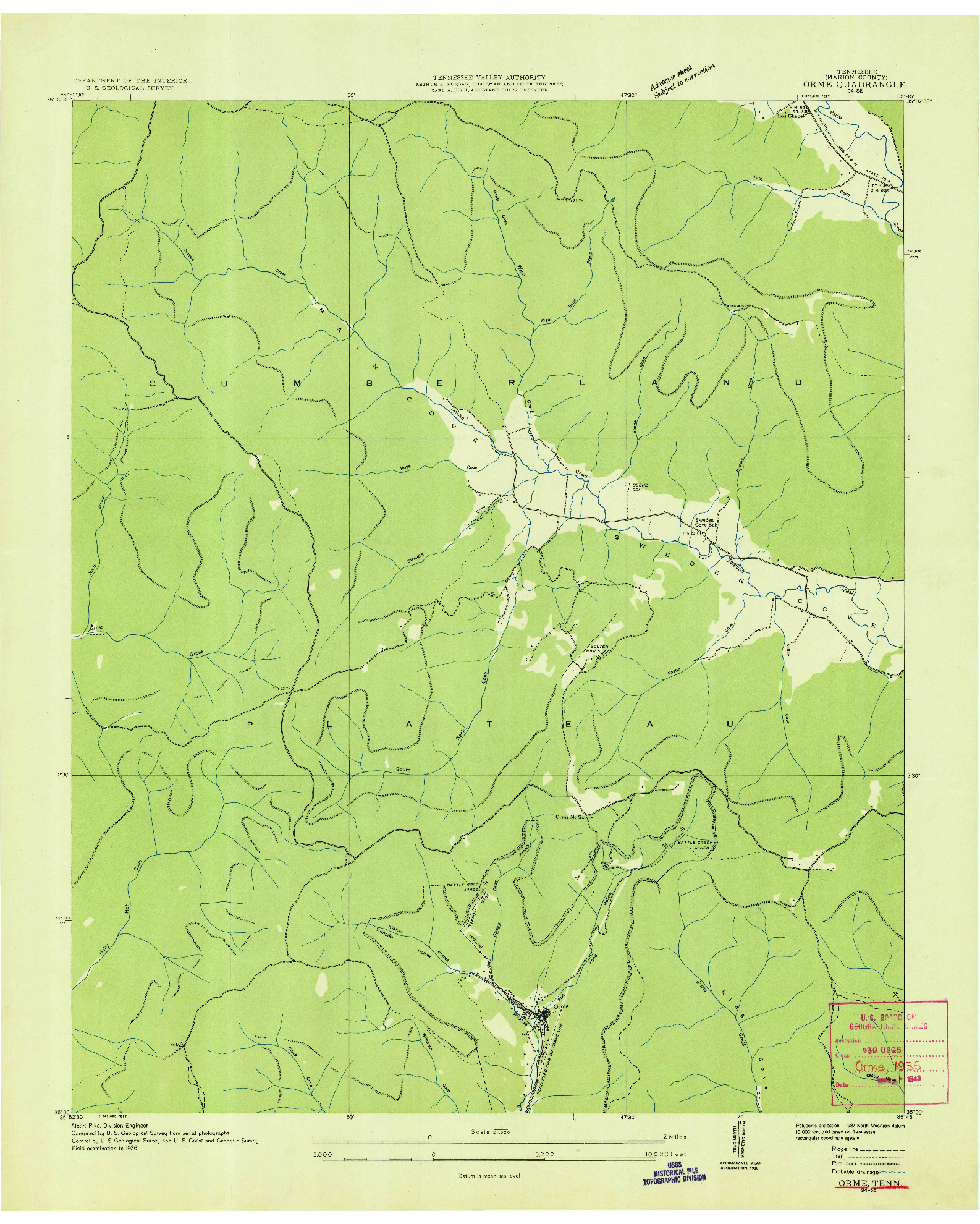 USGS 1:24000-SCALE QUADRANGLE FOR ORME, TN 1936