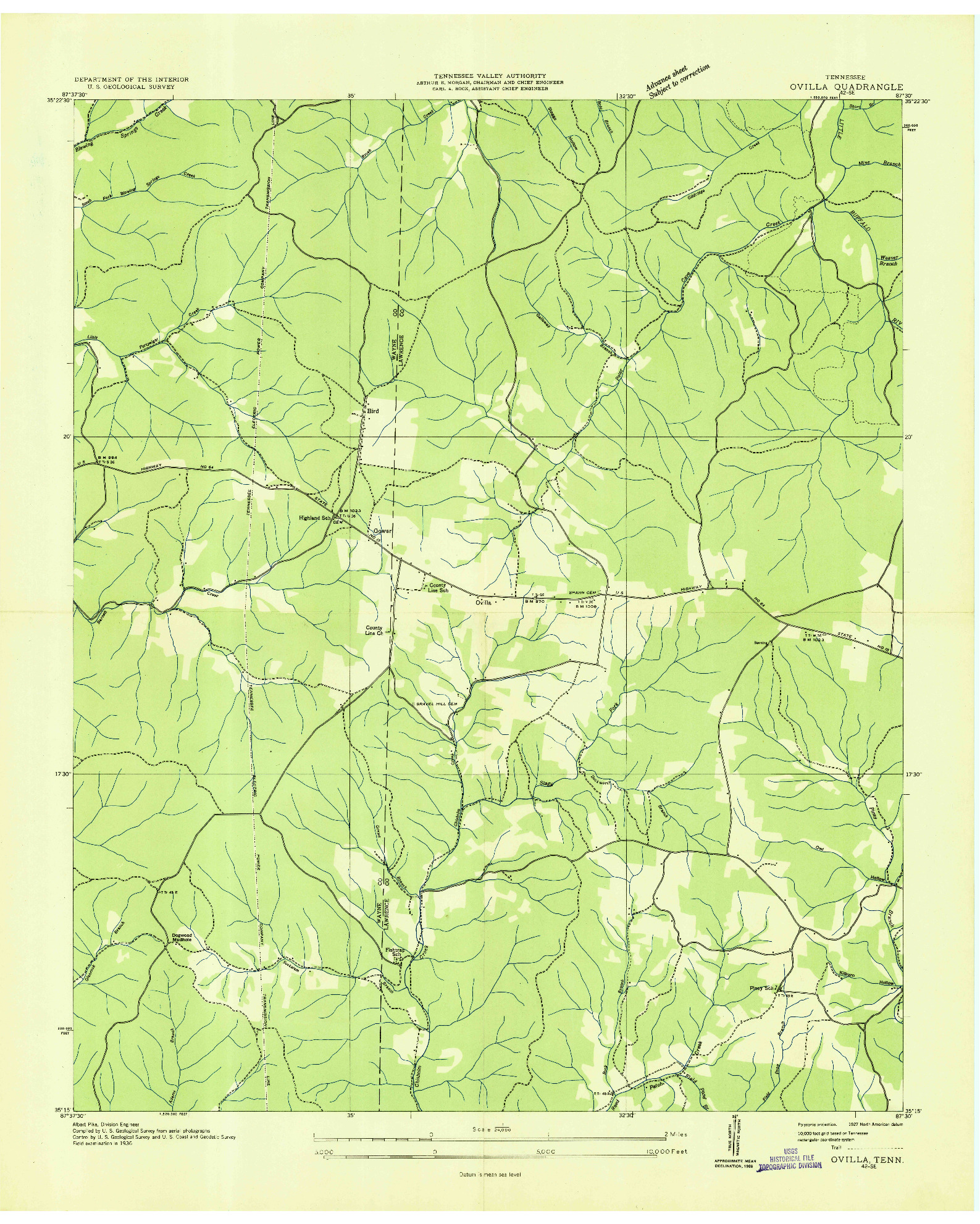 USGS 1:24000-SCALE QUADRANGLE FOR OVILLA, TN 1936