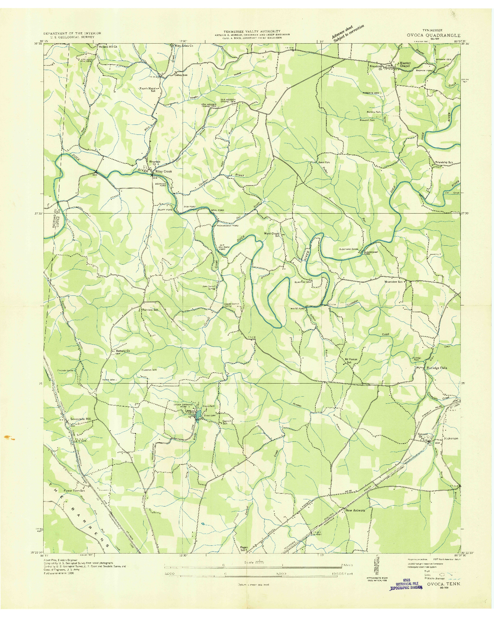 USGS 1:24000-SCALE QUADRANGLE FOR OVOCA, TN 1936