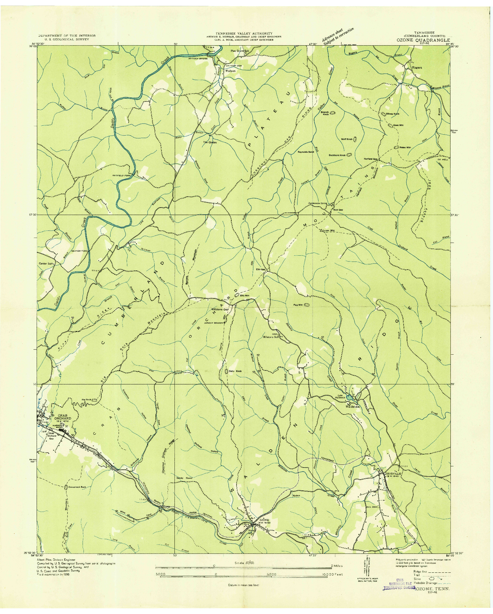 USGS 1:24000-SCALE QUADRANGLE FOR OZONE, TN 1936