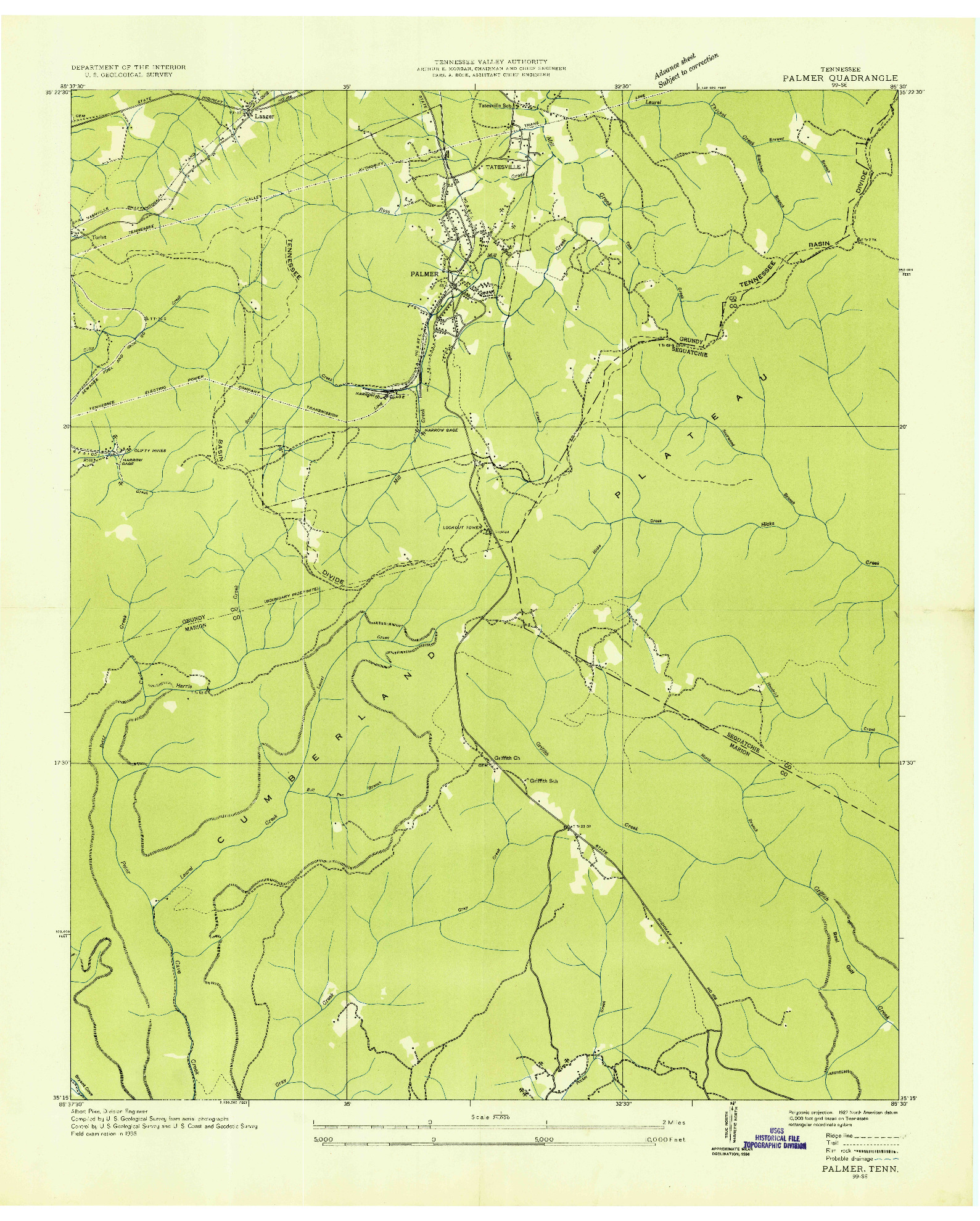 USGS 1:24000-SCALE QUADRANGLE FOR PALMER, TN 1936