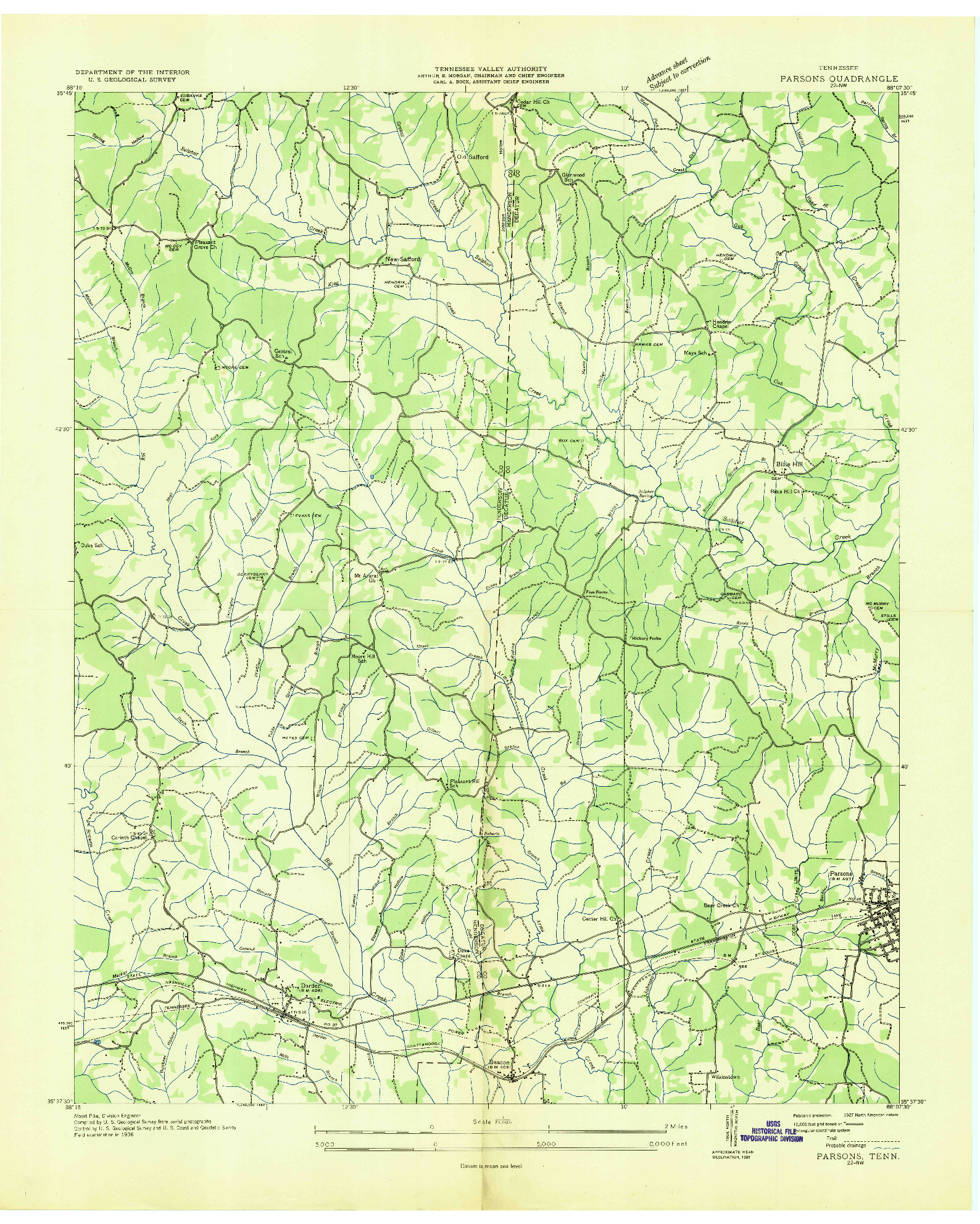 USGS 1:24000-SCALE QUADRANGLE FOR PARSONS, TN 1936