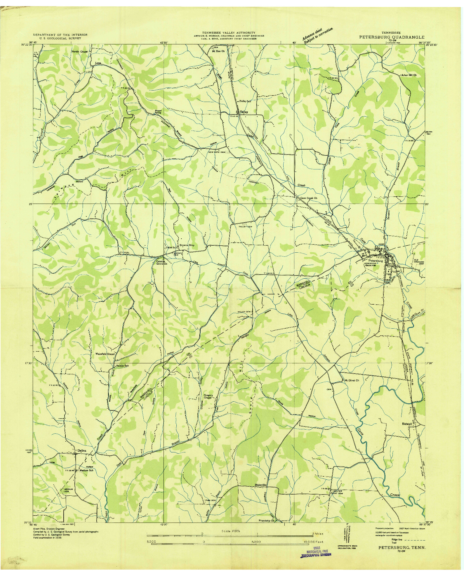 USGS 1:24000-SCALE QUADRANGLE FOR PETERSBURG, TN 1936