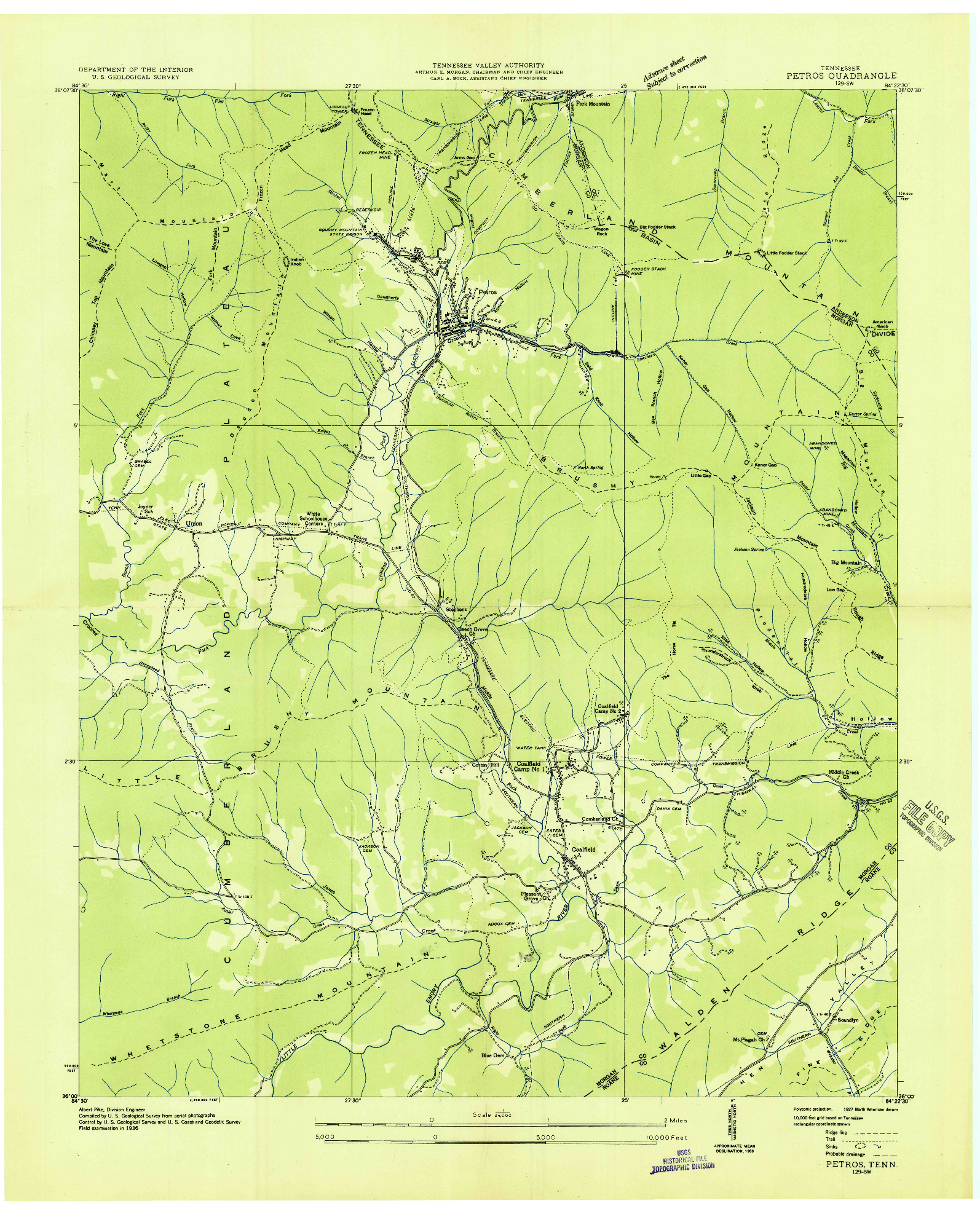 USGS 1:24000-SCALE QUADRANGLE FOR PETROS, TN 1936