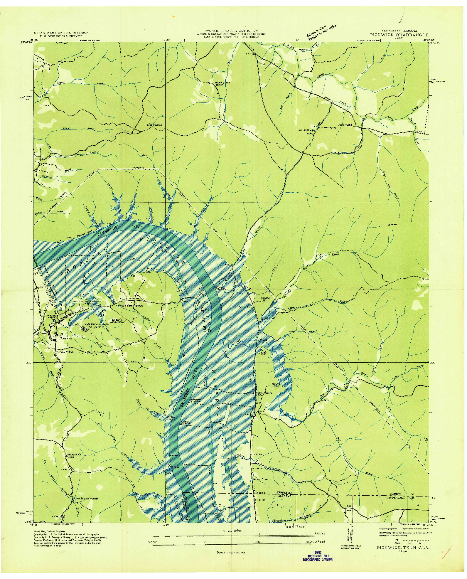 USGS 1:24000-SCALE QUADRANGLE FOR PICKWICK, TN 1936