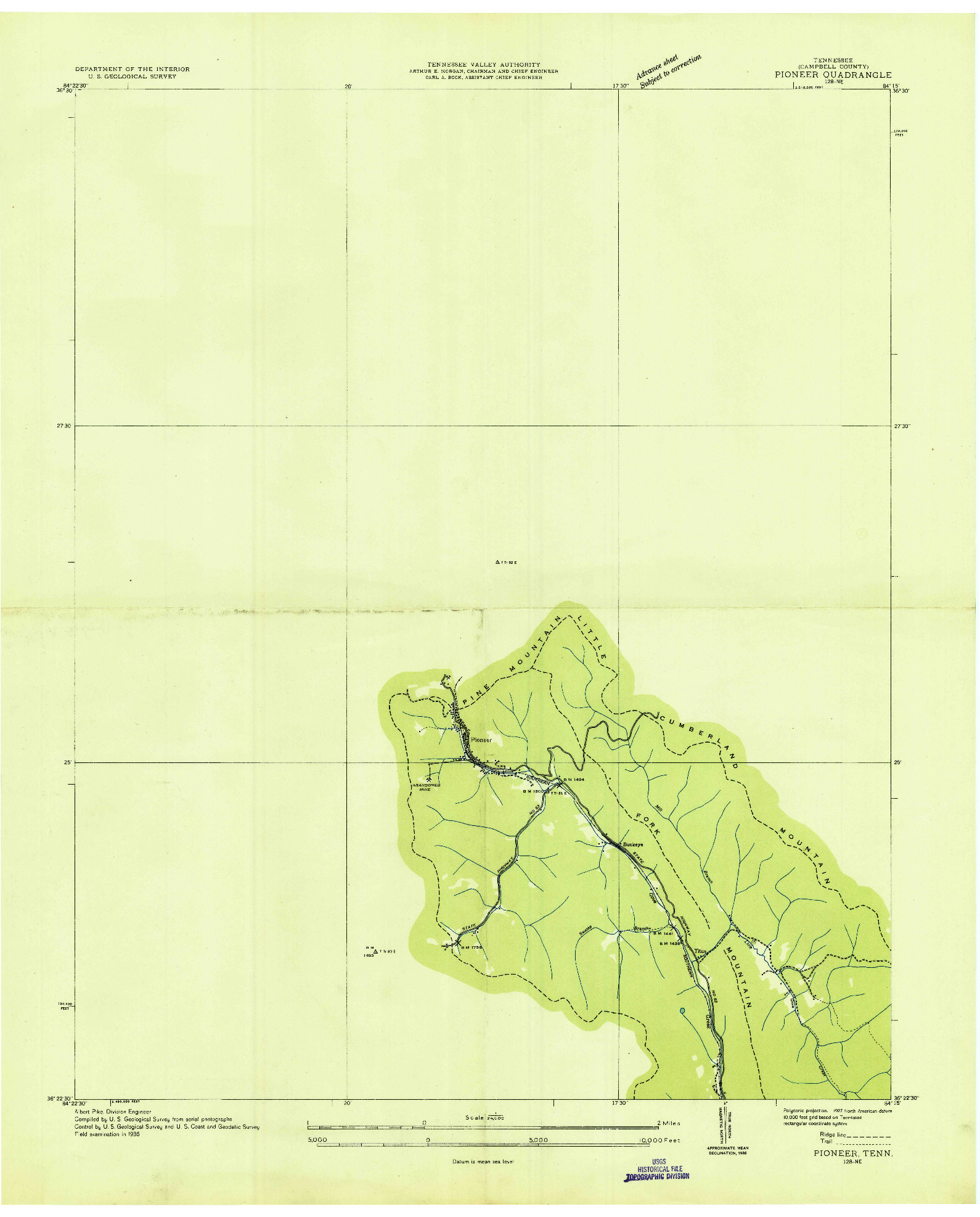 USGS 1:24000-SCALE QUADRANGLE FOR PIONEER, TN 1936