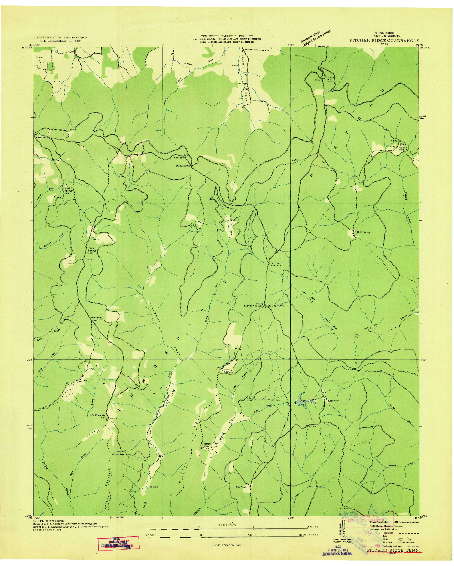 USGS 1:24000-SCALE QUADRANGLE FOR PITCHER RIDGE, TN 1936