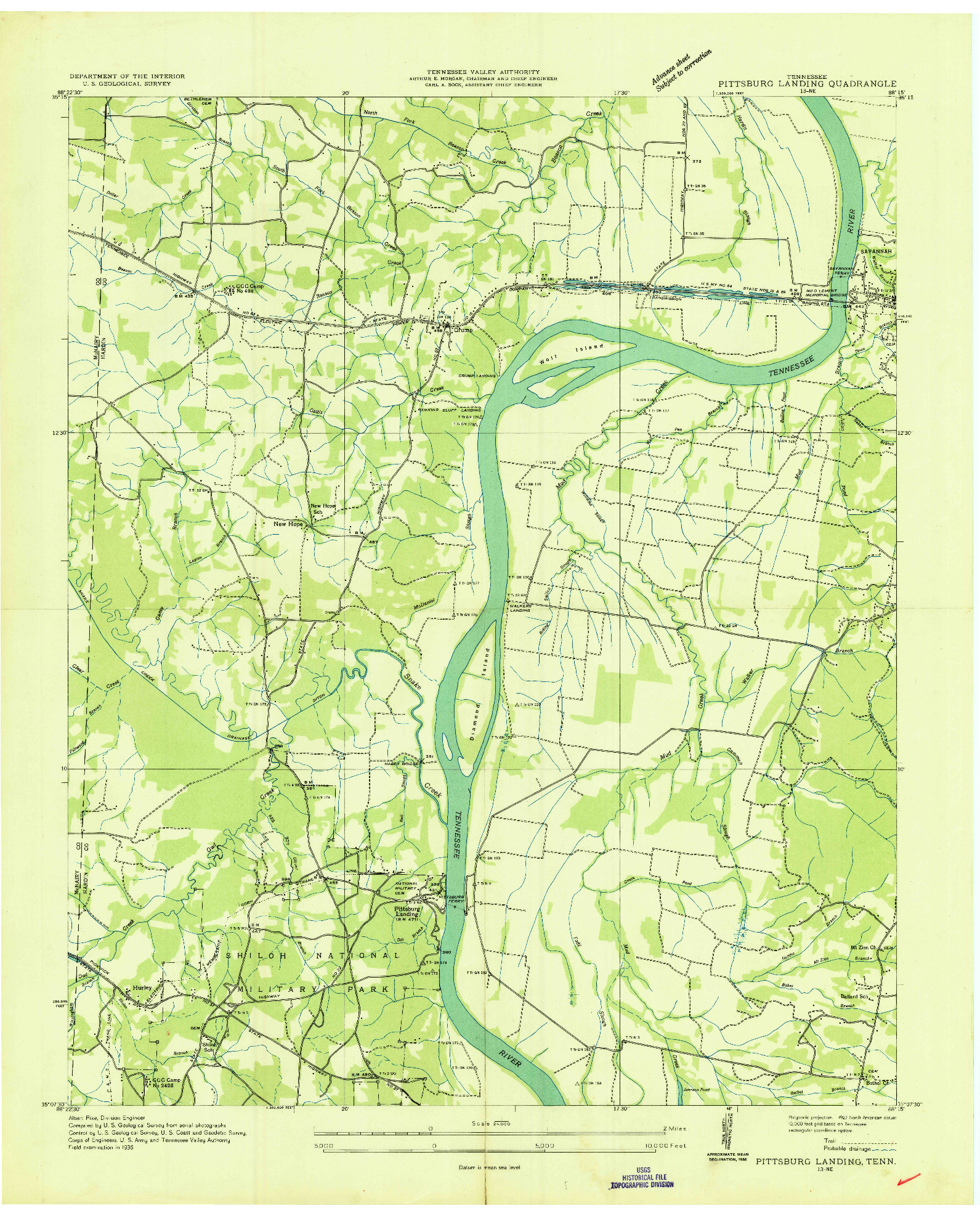 USGS 1:24000-SCALE QUADRANGLE FOR PITTSBURG LANDING, TN 1936