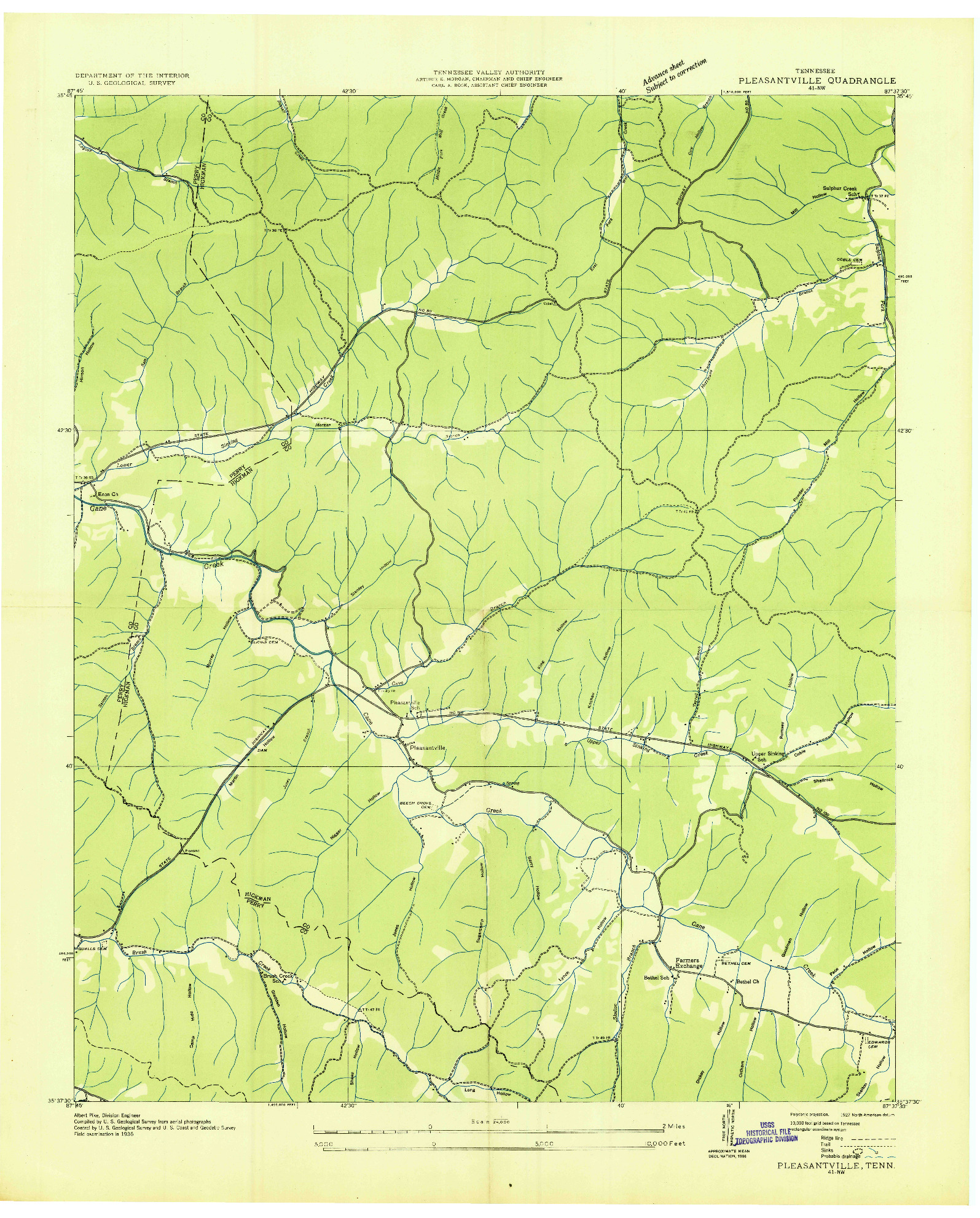 USGS 1:24000-SCALE QUADRANGLE FOR PLEASANTVILLE, TN 1936