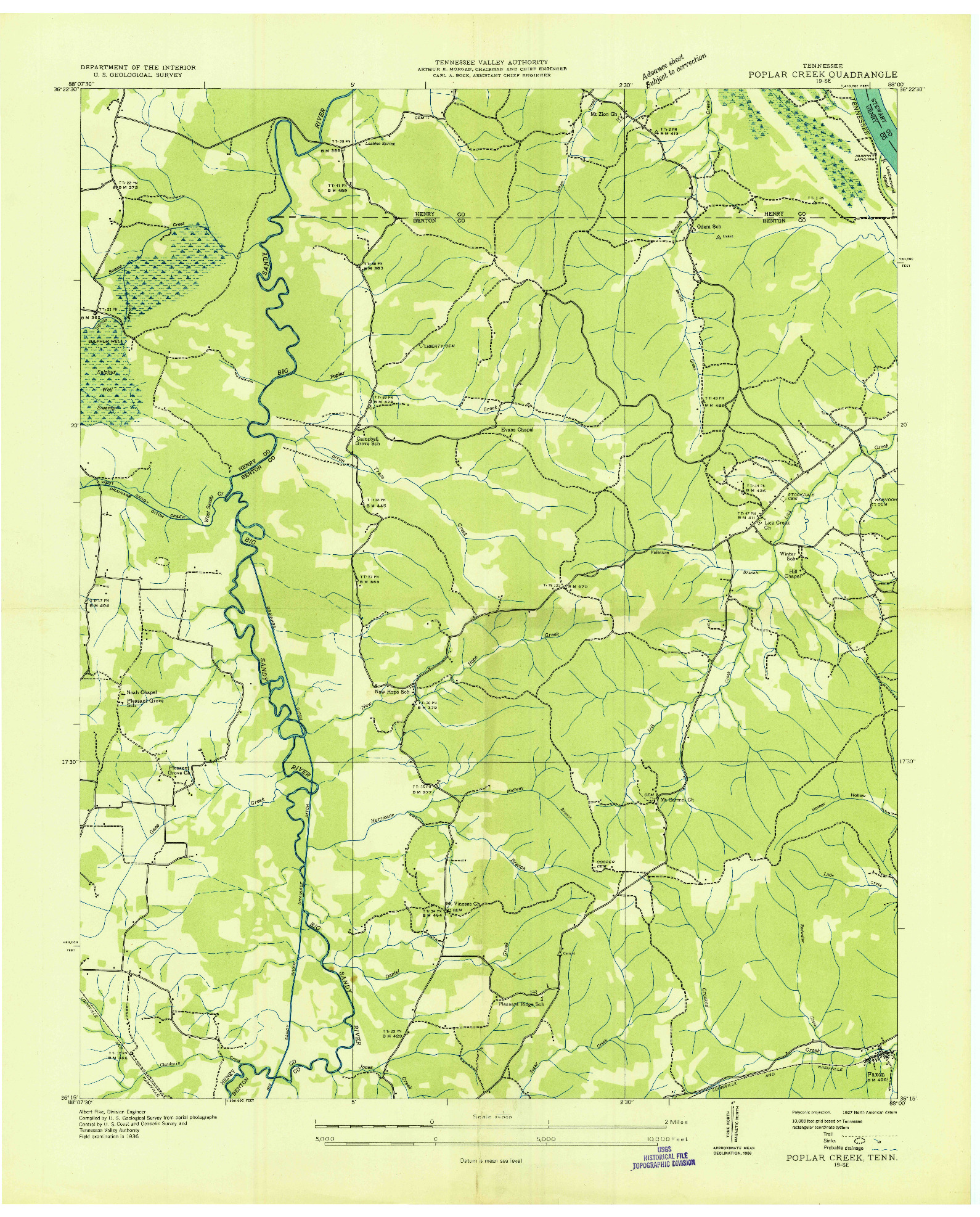 USGS 1:24000-SCALE QUADRANGLE FOR POPLAR CREEK, TN 1936
