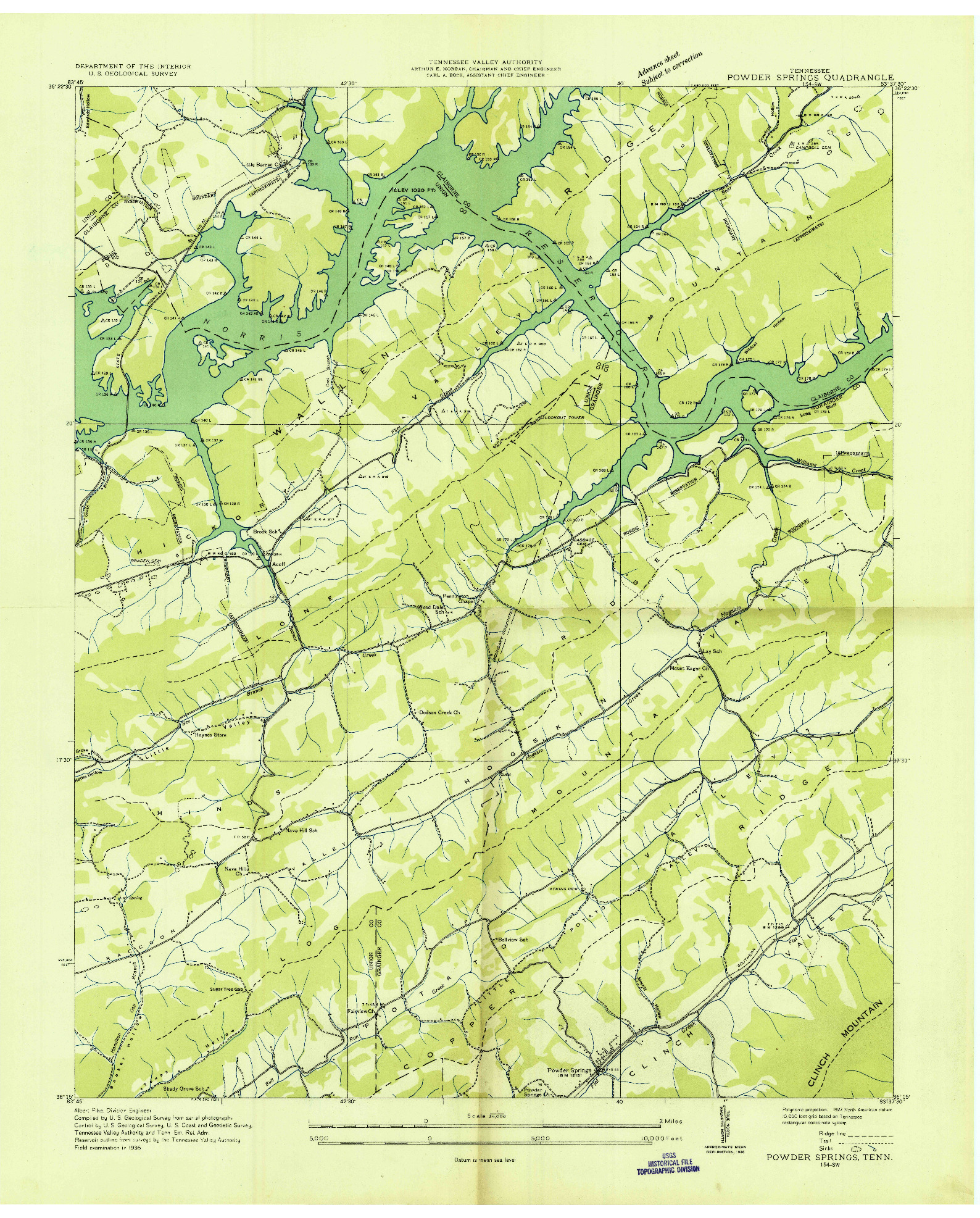 USGS 1:24000-SCALE QUADRANGLE FOR POWDER SPRINGS, TN 1936