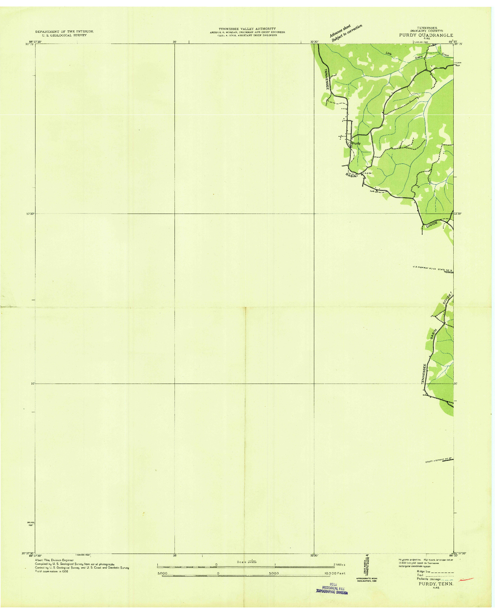 USGS 1:24000-SCALE QUADRANGLE FOR PURDY, TN 1936