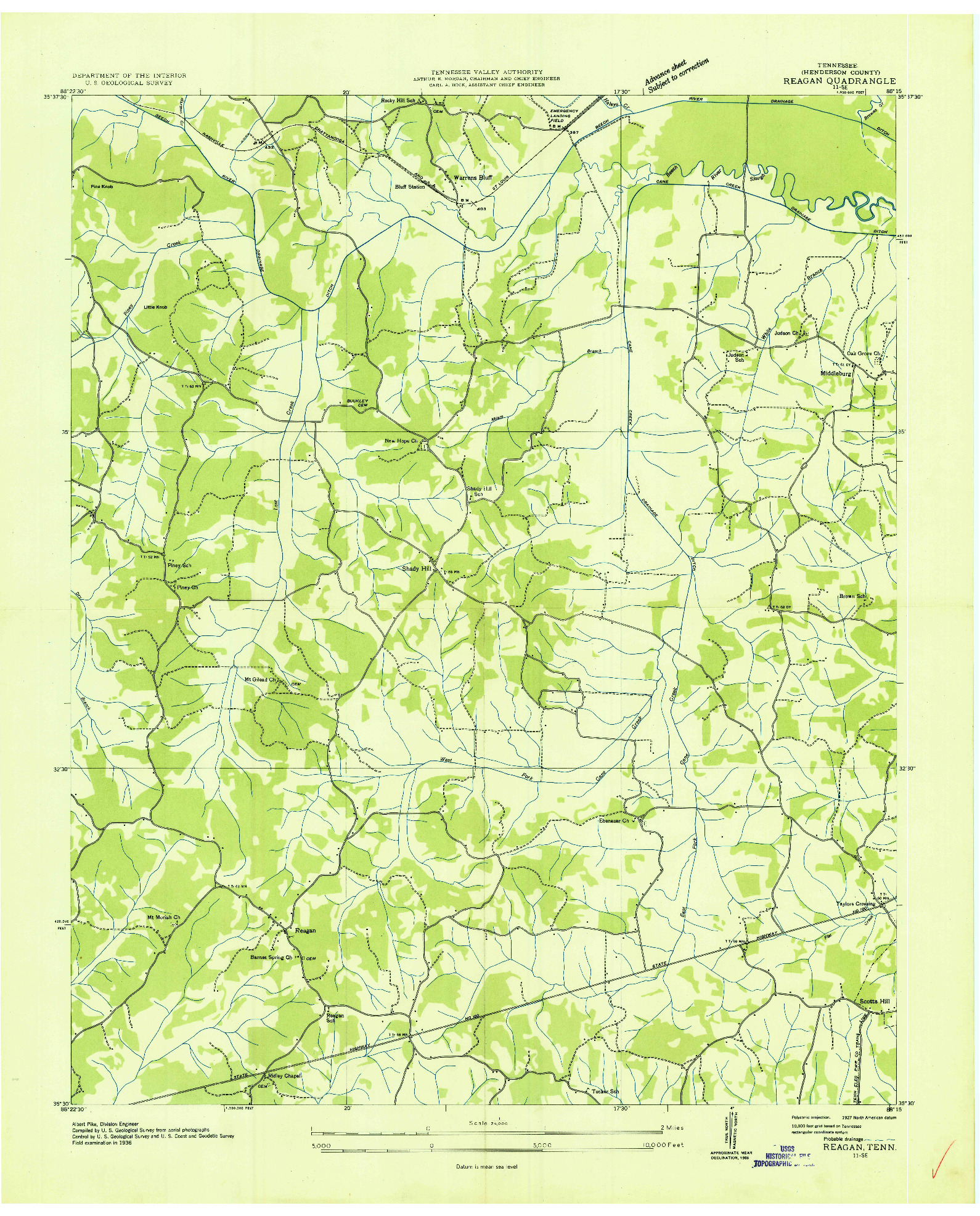 USGS 1:24000-SCALE QUADRANGLE FOR REAGAN, TN 1936