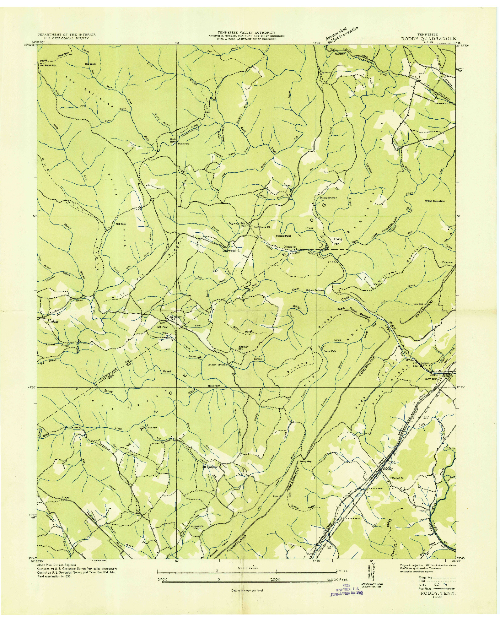 USGS 1:24000-SCALE QUADRANGLE FOR RODDY, TN 1936