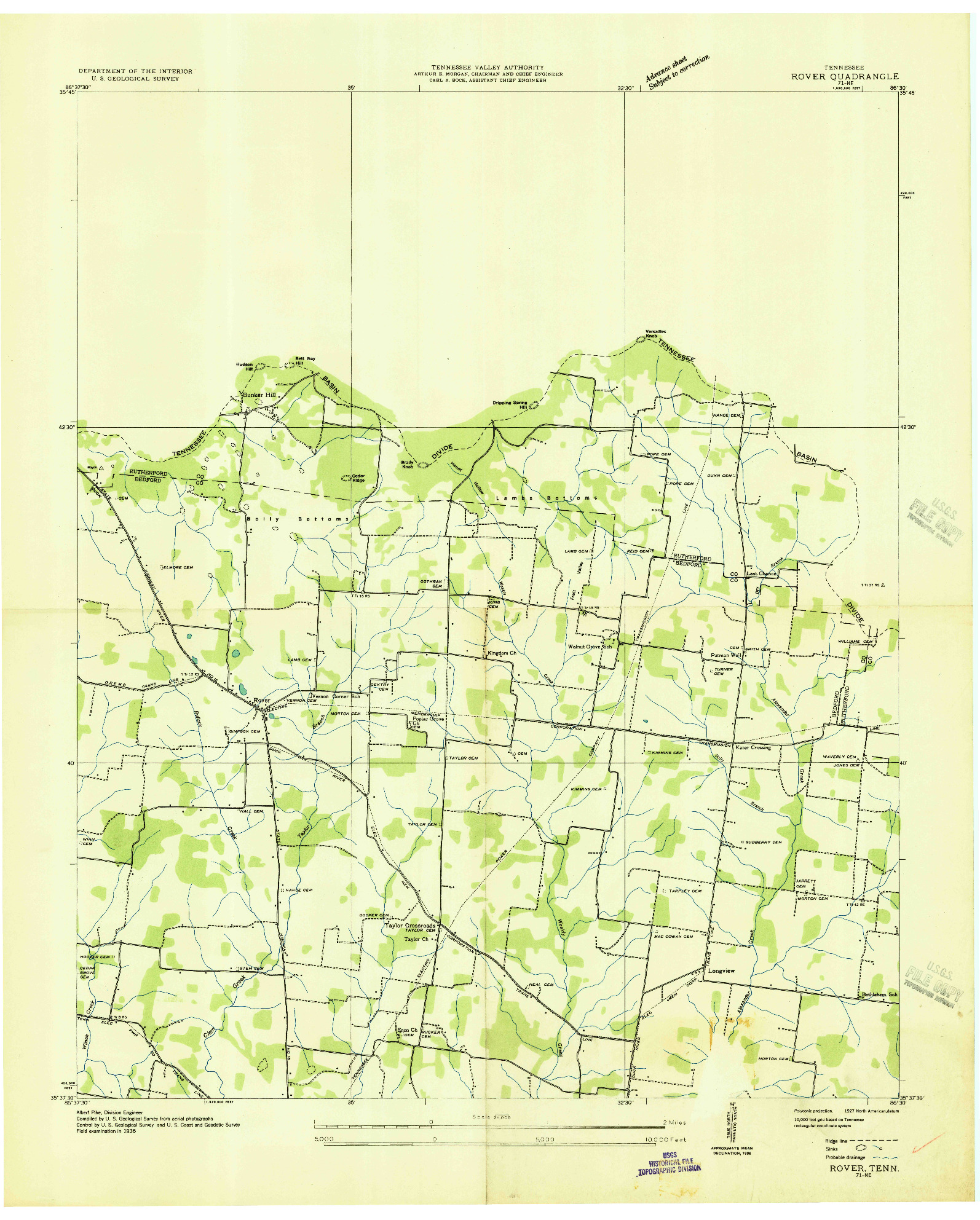 USGS 1:24000-SCALE QUADRANGLE FOR ROVER, TN 1936