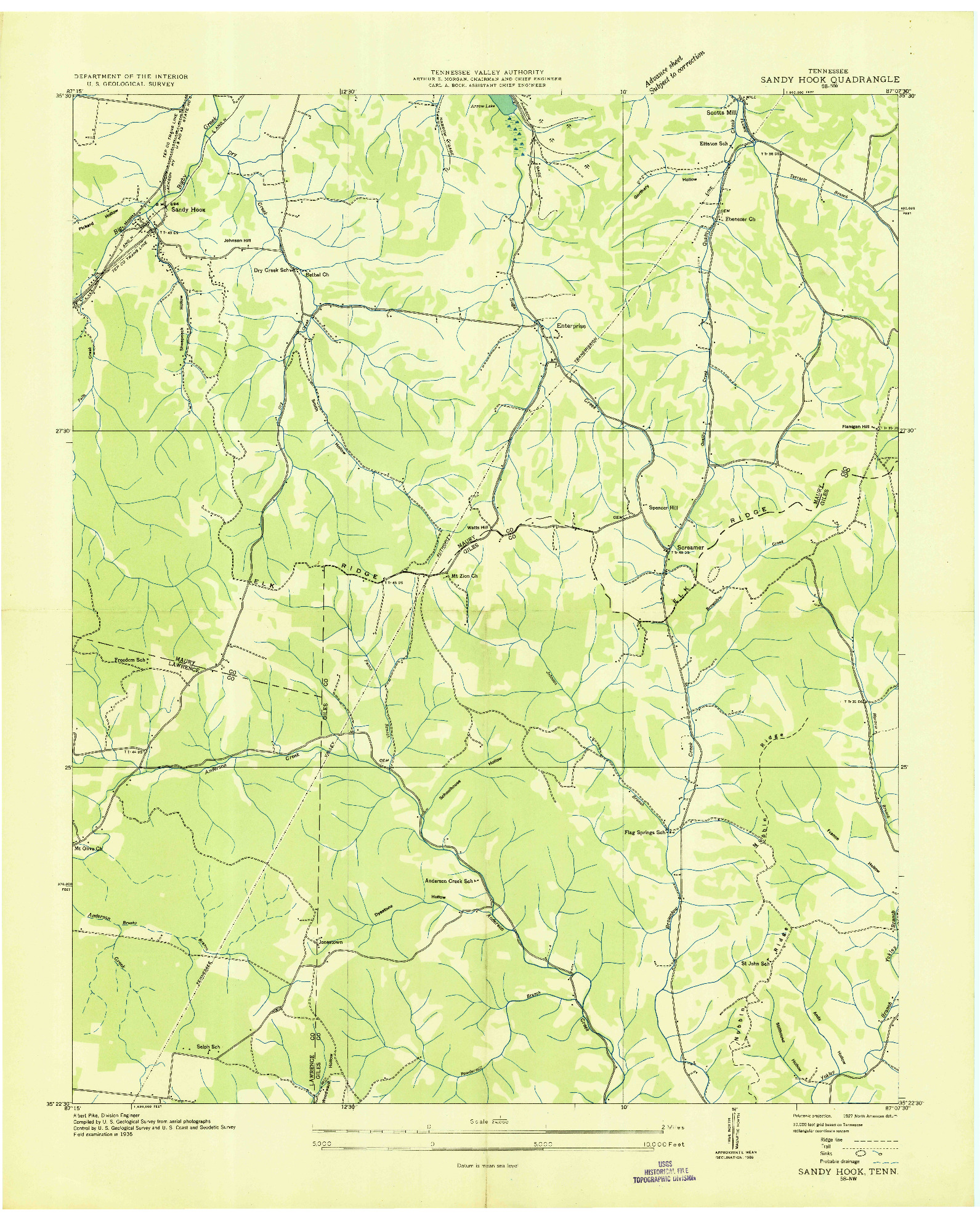 USGS 1:24000-SCALE QUADRANGLE FOR SANDY HOOK, TN 1936