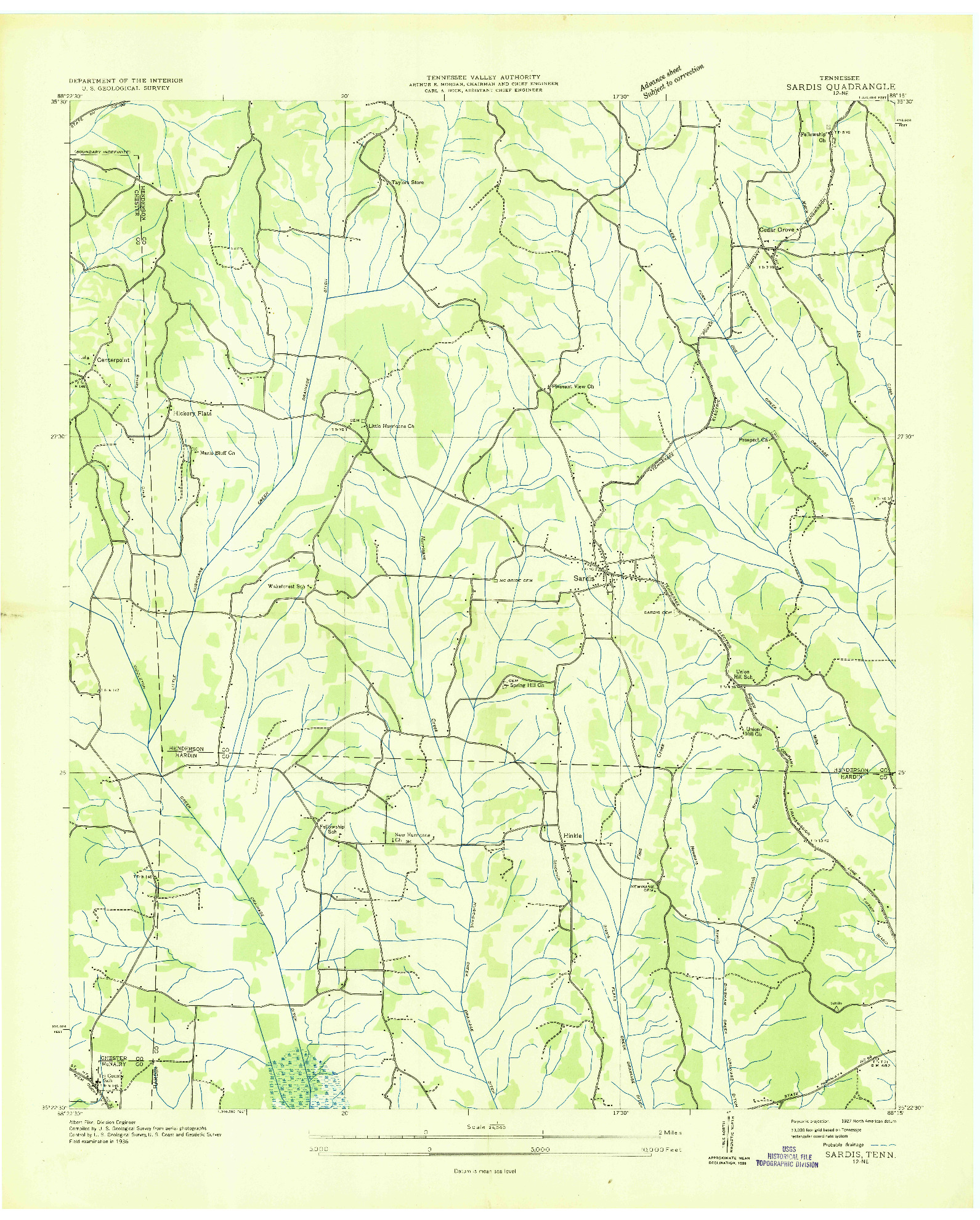 USGS 1:24000-SCALE QUADRANGLE FOR SARDIS, TN 1936