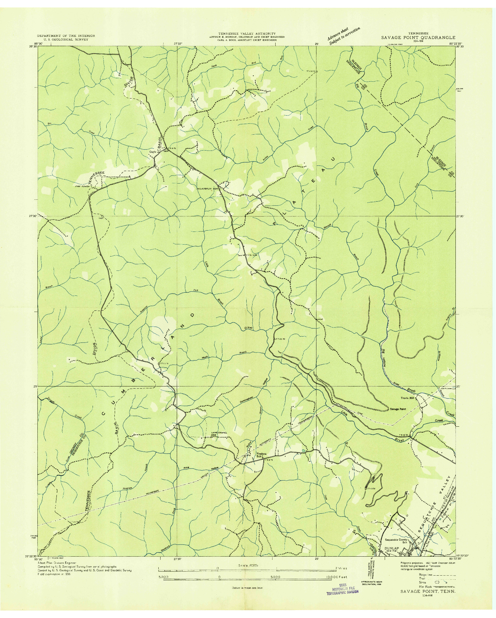 USGS 1:24000-SCALE QUADRANGLE FOR SAVAGE POINT, TN 1936