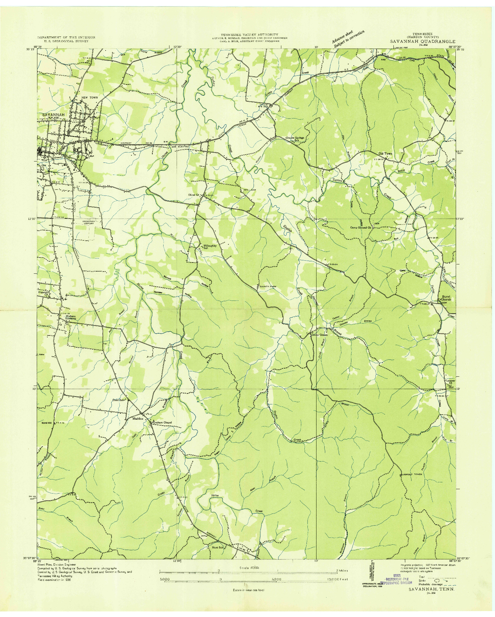 USGS 1:24000-SCALE QUADRANGLE FOR SAVANNAH, TN 1936
