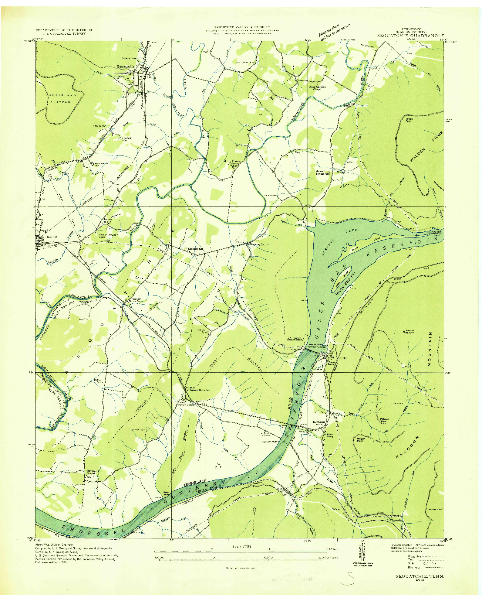 USGS 1:24000-SCALE QUADRANGLE FOR SEQUATCHIE, TN 1936