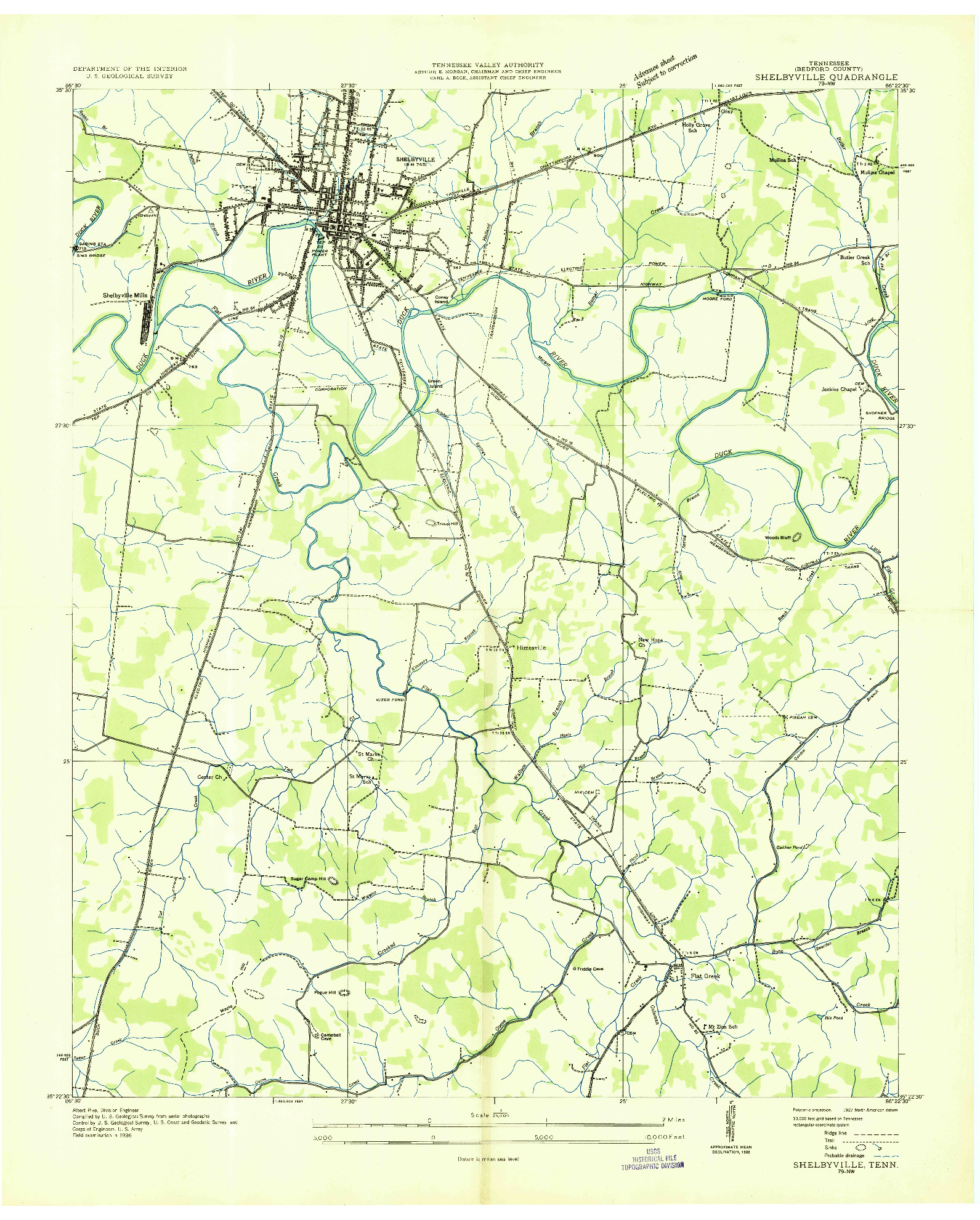 USGS 1:24000-SCALE QUADRANGLE FOR SHELBYVILLE, TN 1936